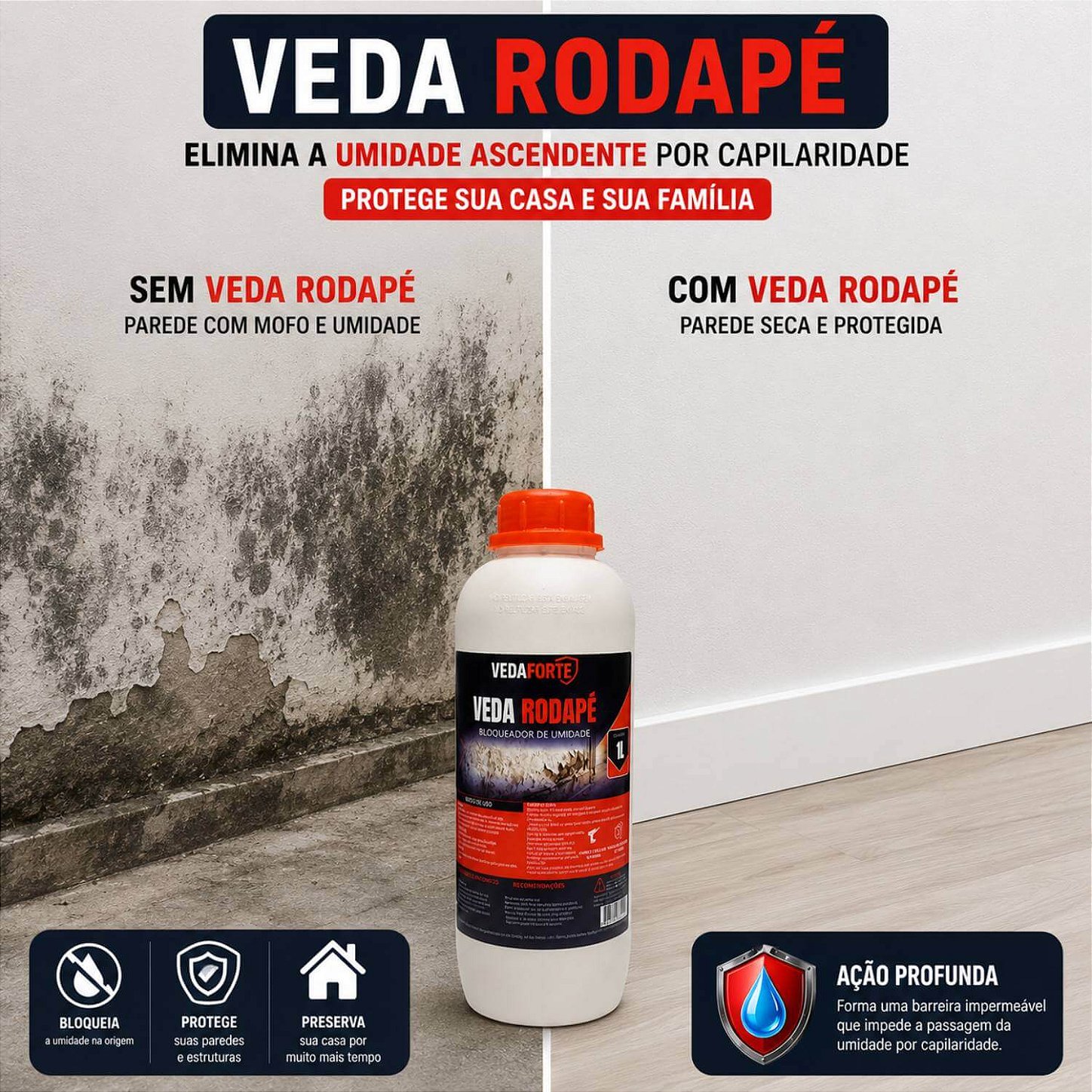 Veda Rodapé Impermeabilizante Bloqueador de Umidade 1L + Seringa 10ml