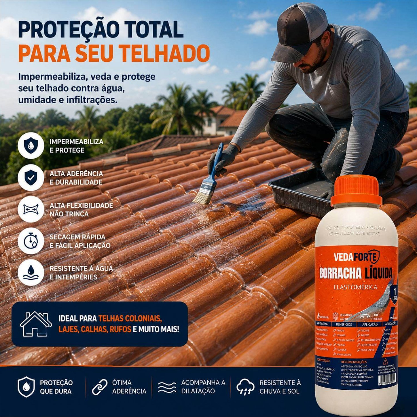 Borracha Líquida Veda Forte Impermeabilizante Alta Flexibilidade [1 Litro]