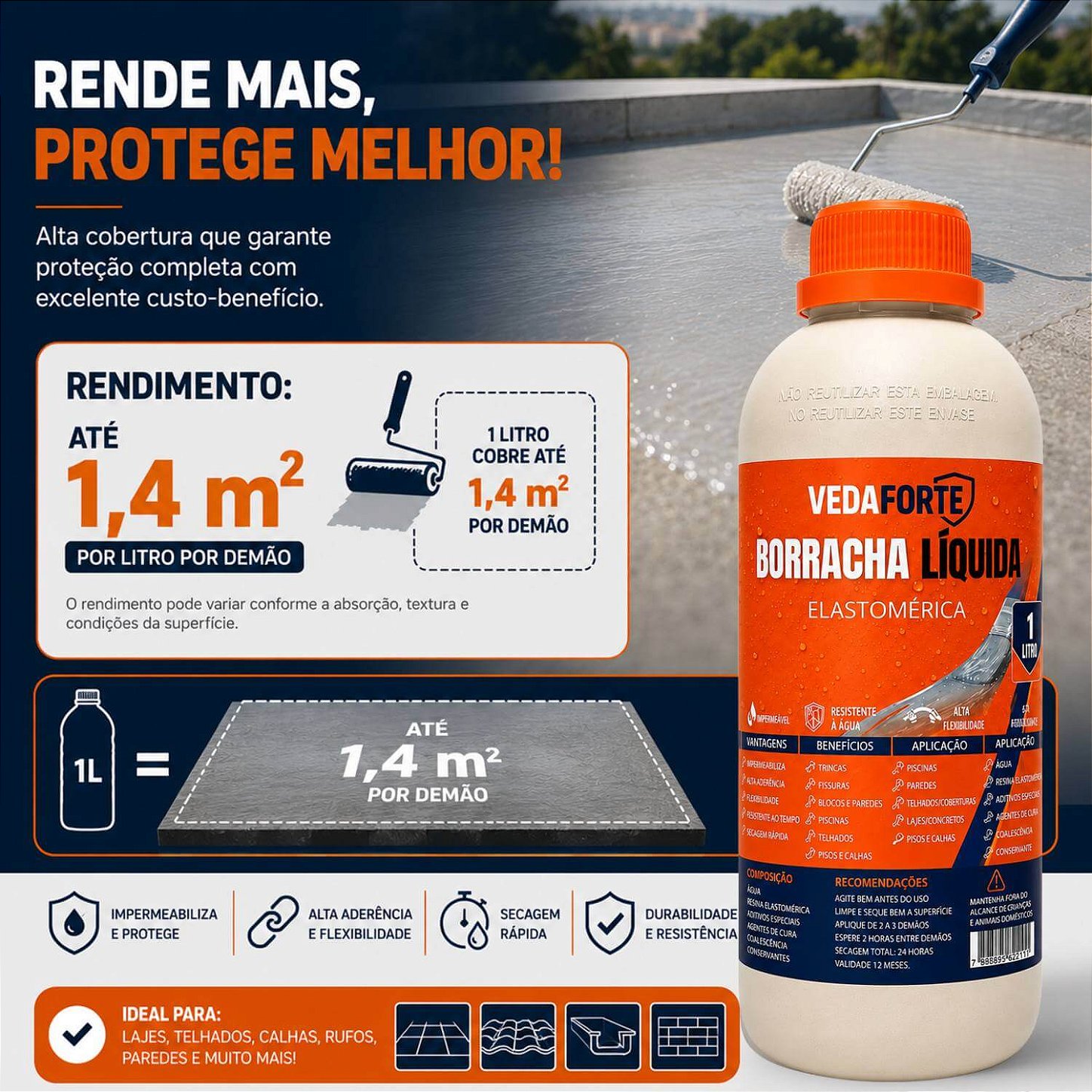 Borracha Líquida Veda Forte Impermeabilizante Alta Flexibilidade [1 Litro]