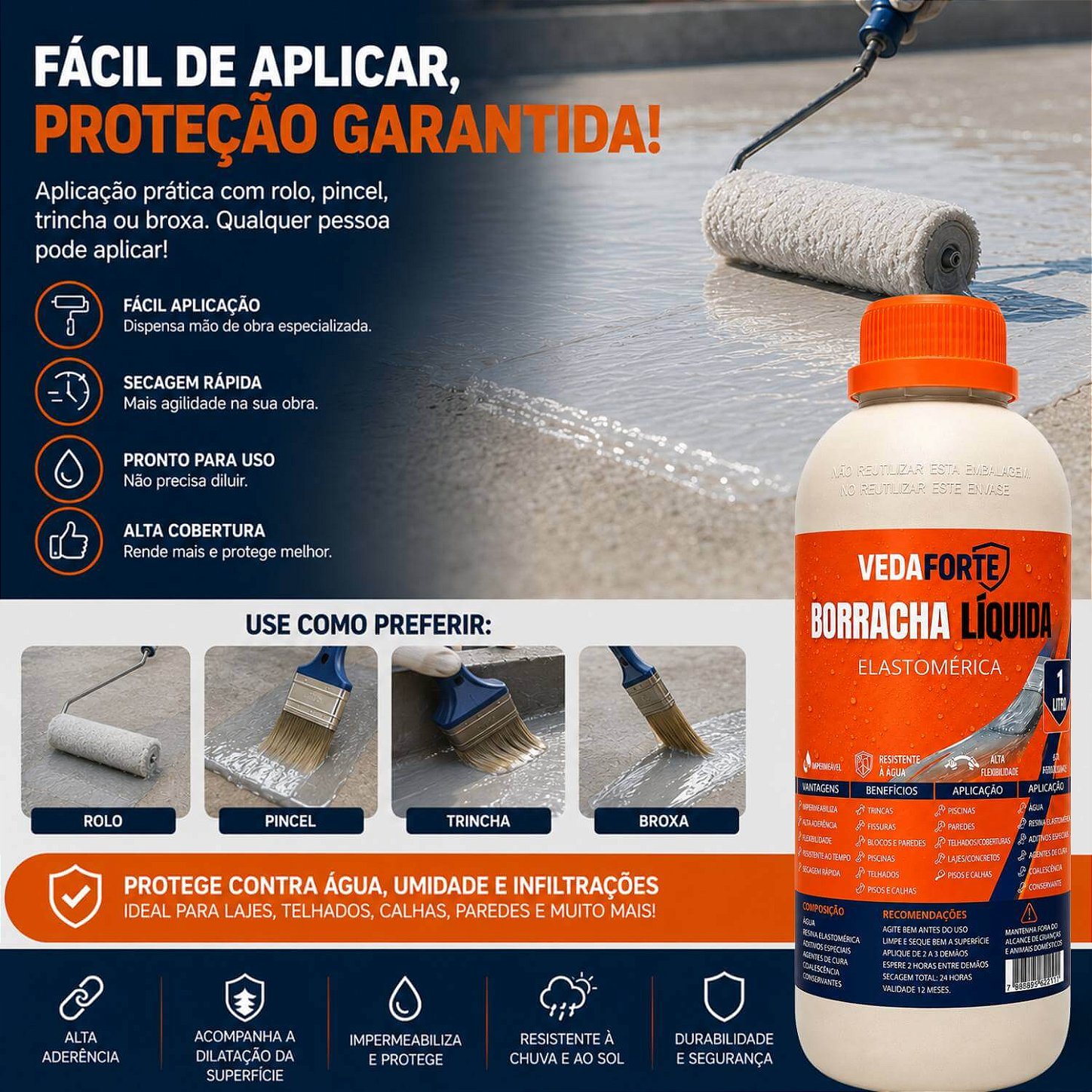 Borracha Líquida Veda Forte Impermeabilizante Alta Flexibilidade [1 Litro]