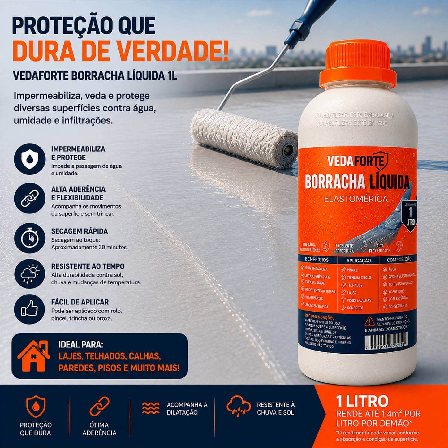 Borracha Líquida Veda Forte Impermeabilizante Alta Flexibilidade [1 Litro]