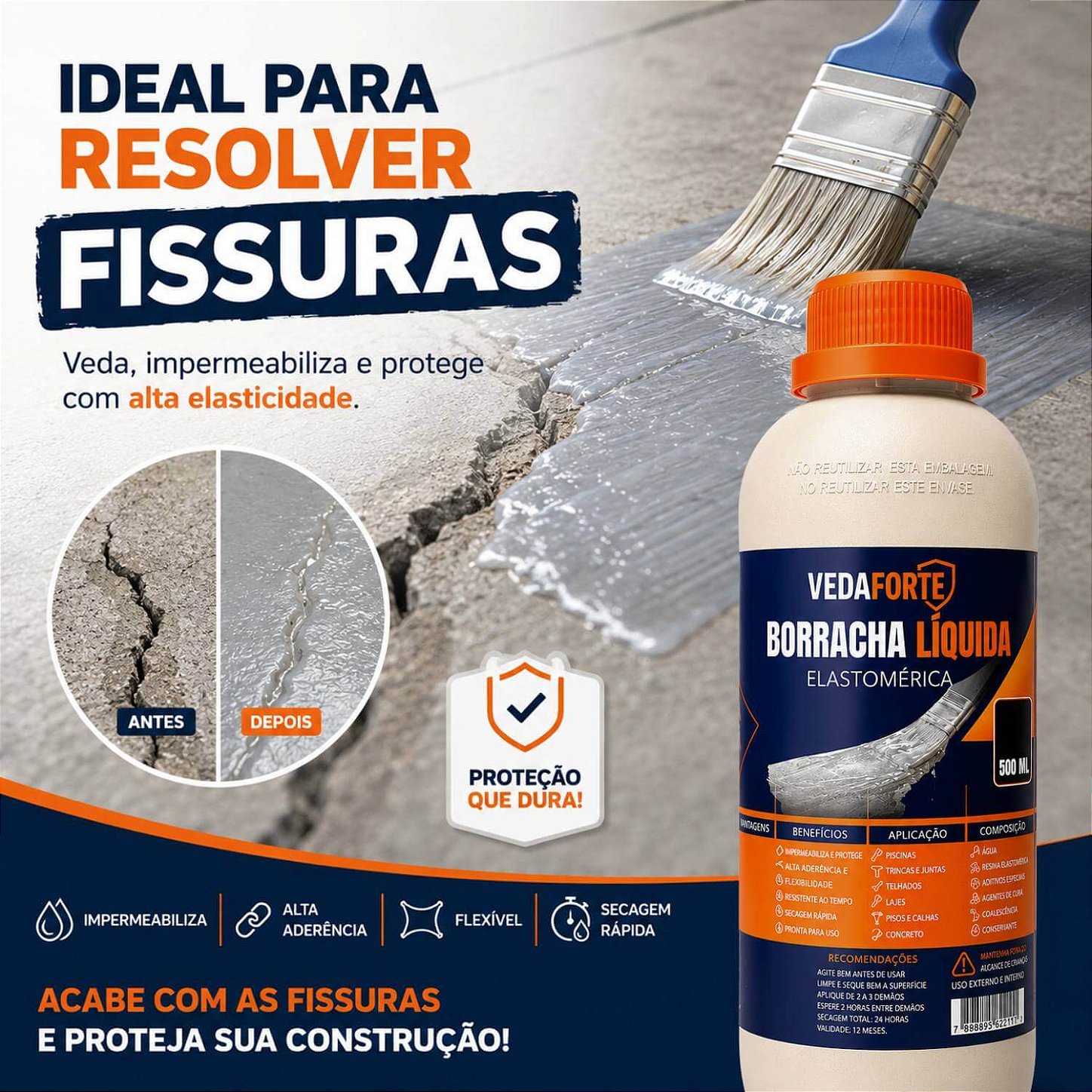 Borracha Líquida Veda Forte Impermeabilizante Alta Flexibilidade [500ml]