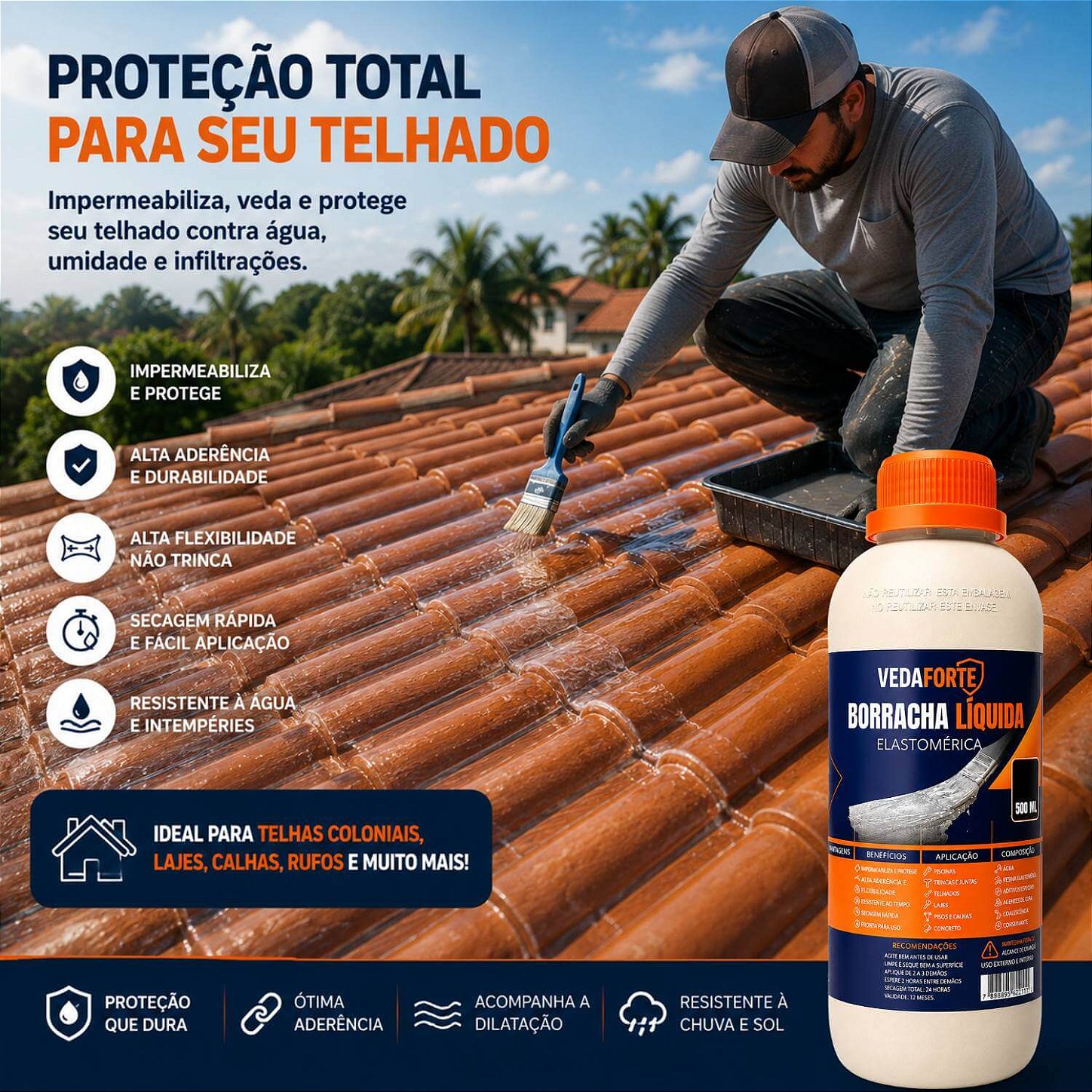 Borracha Líquida Veda Forte Impermeabilizante Alta Flexibilidade [500ml]