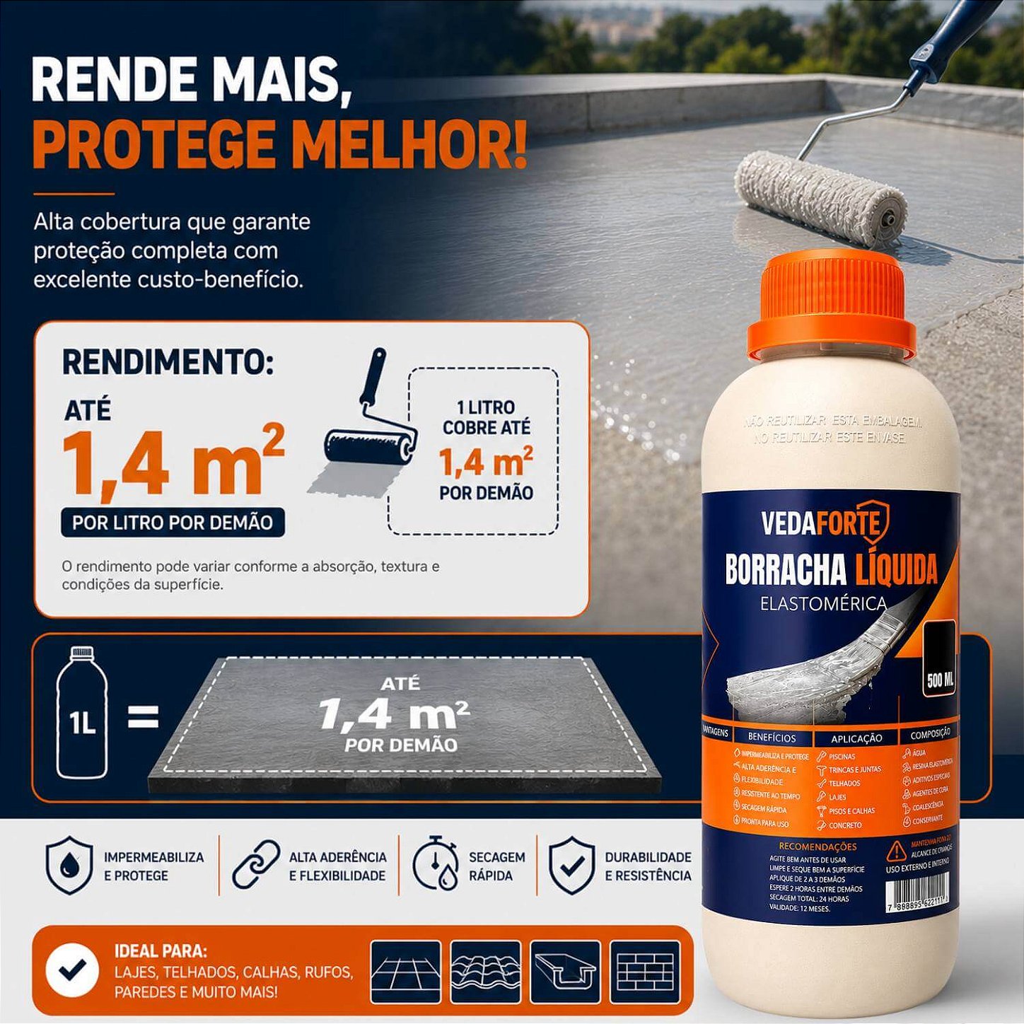Borracha Líquida Veda Forte Impermeabilizante Alta Flexibilidade [500ml]