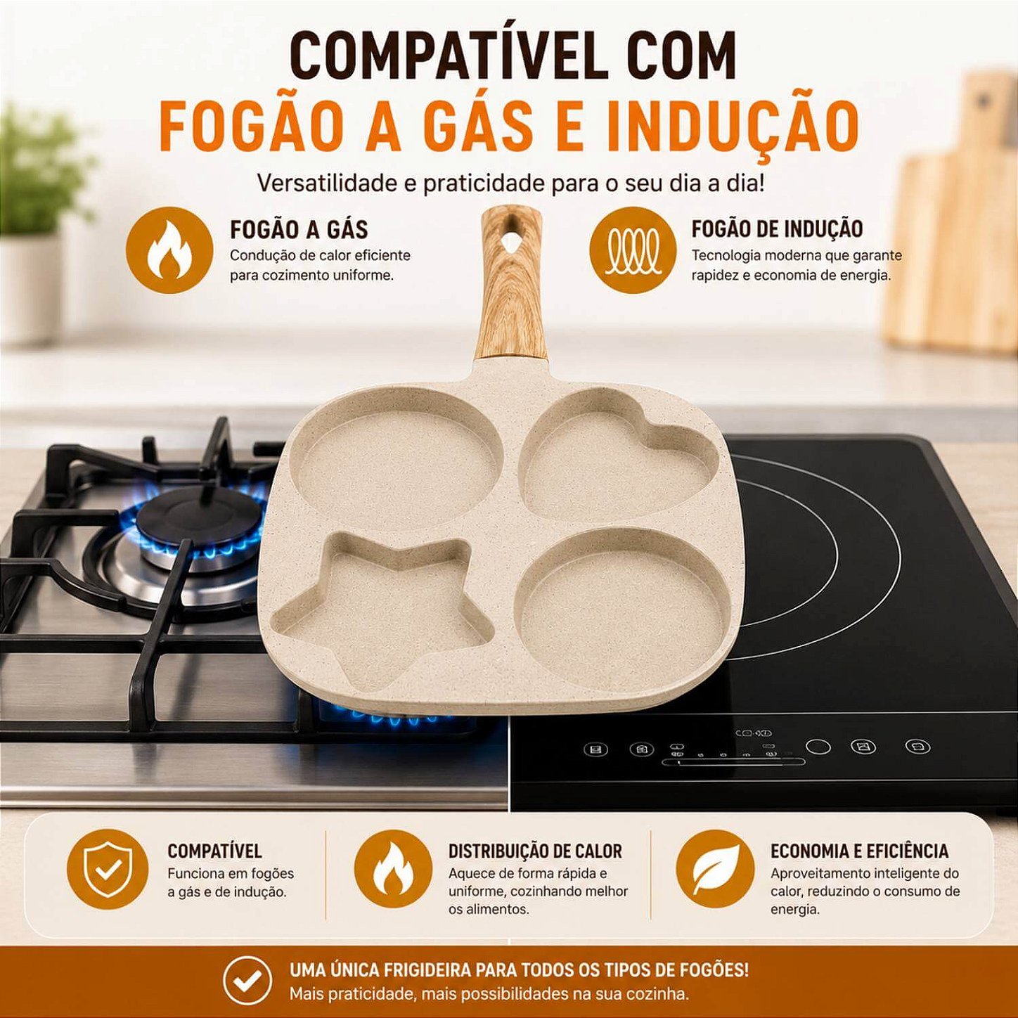 Frigideira Antiaderente Estrela Ovo Coração [4 em 1]