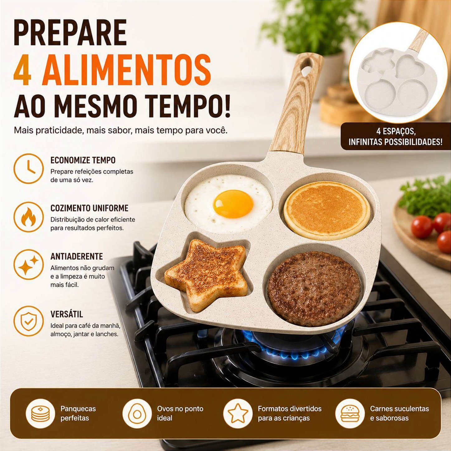 Frigideira Antiaderente Estrela Ovo Coração [4 em 1]