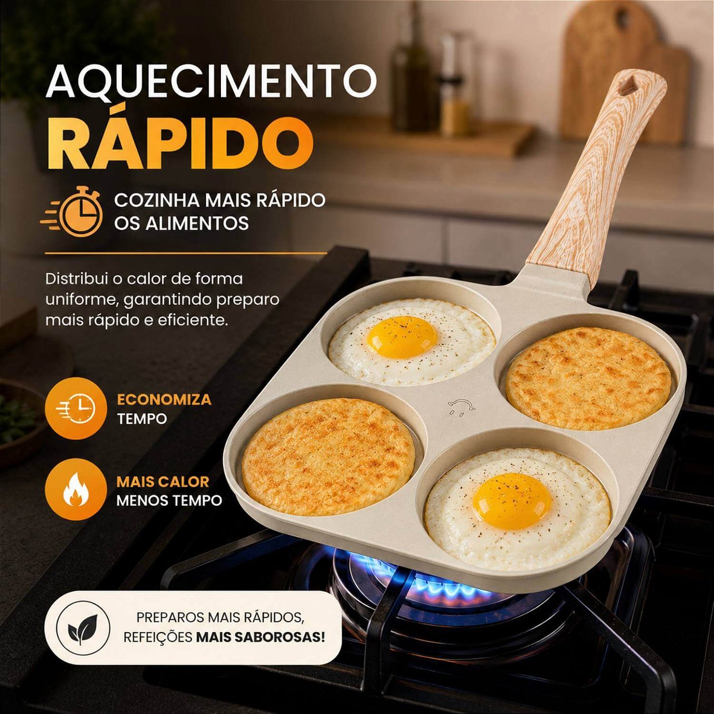 Frigideira Antiaderente com 4 Divisórias para Ovos e Hambúrguer