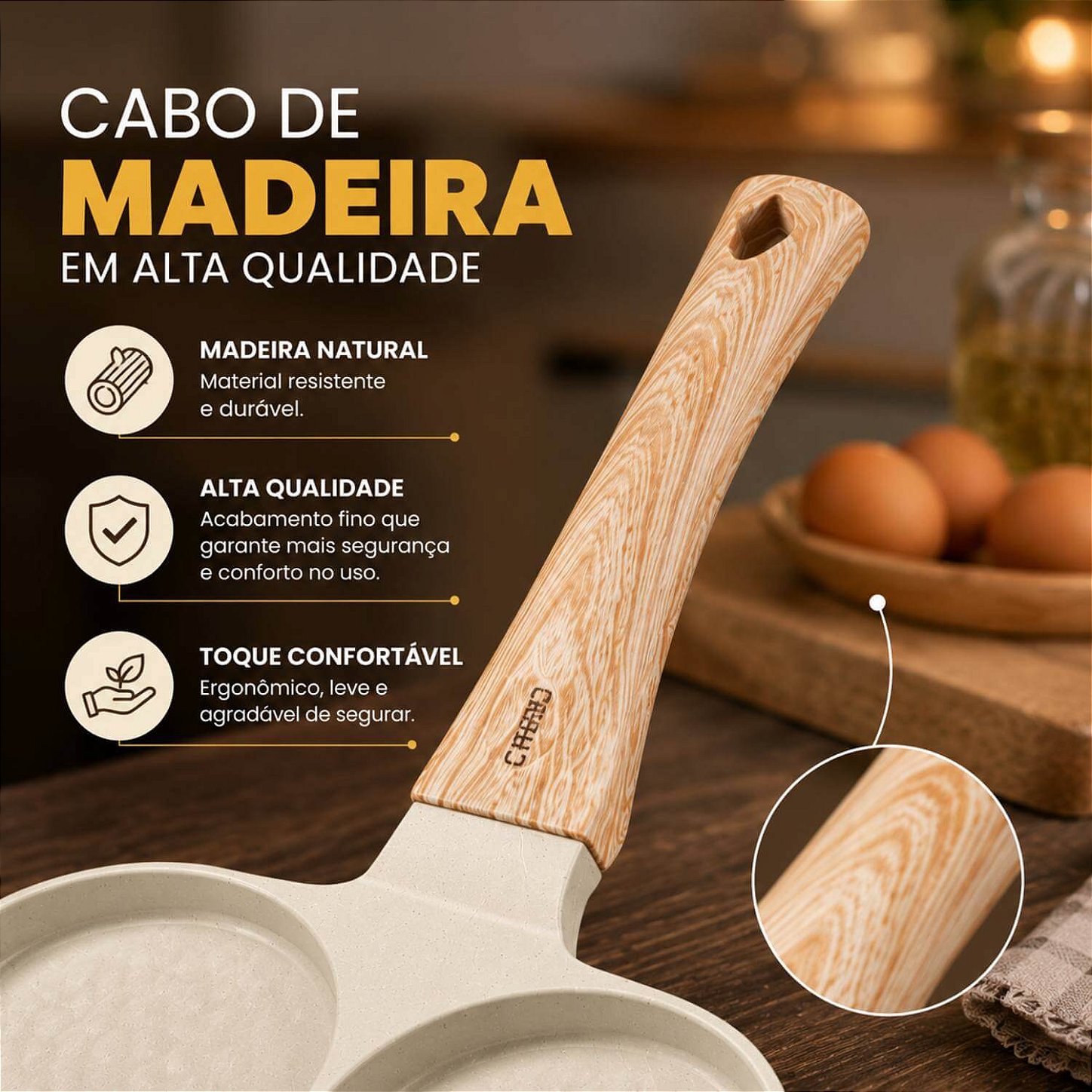 Frigideira Antiaderente com 4 Divisórias para Ovos e Hambúrguer