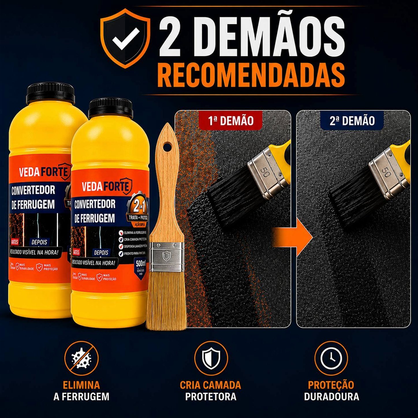 Kit Convertedor de Ferrugem 2 Unidades com Pincel Trata e Protege [500ml]
