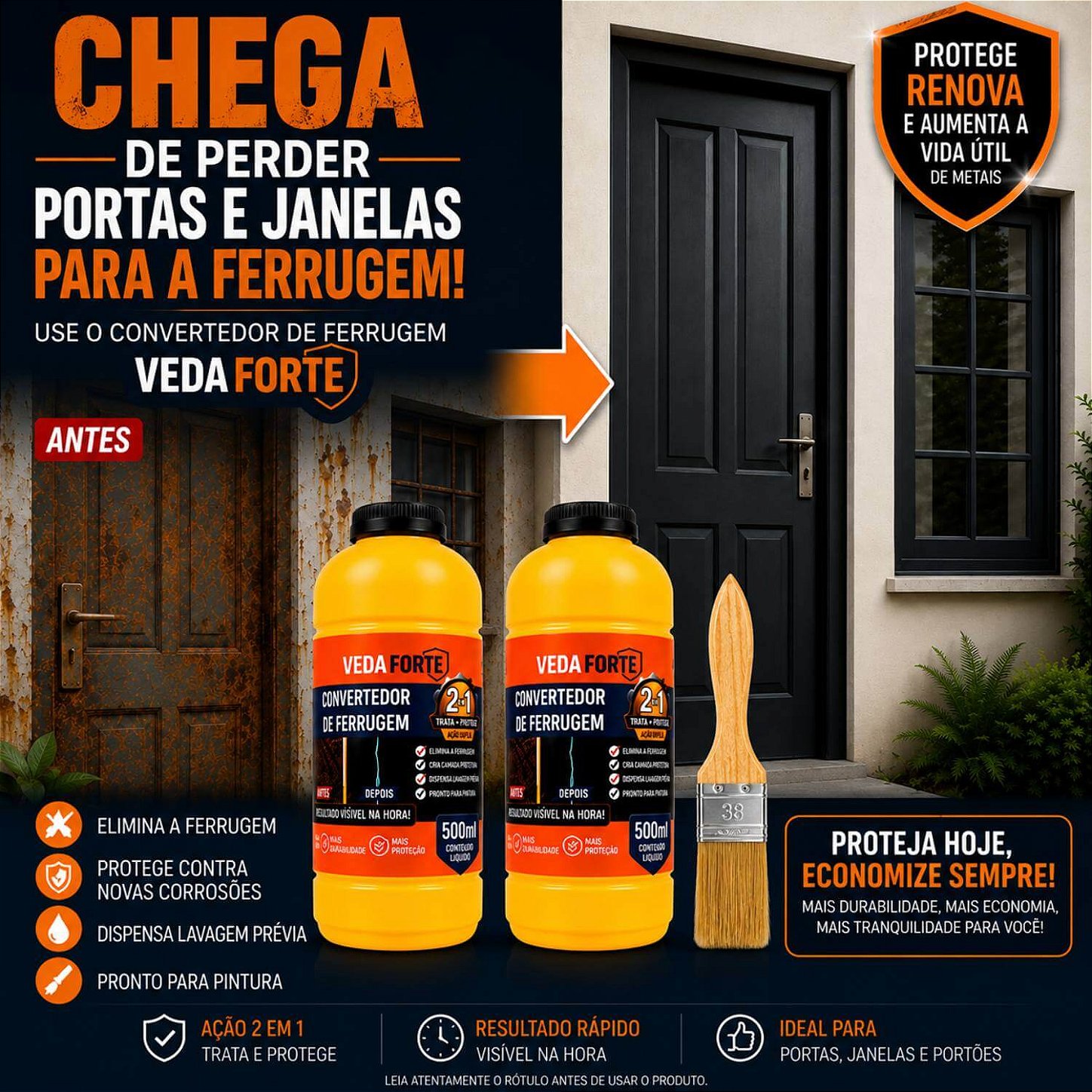 Kit Convertedor de Ferrugem 2 Unidades com Pincel Trata e Protege [500ml]
