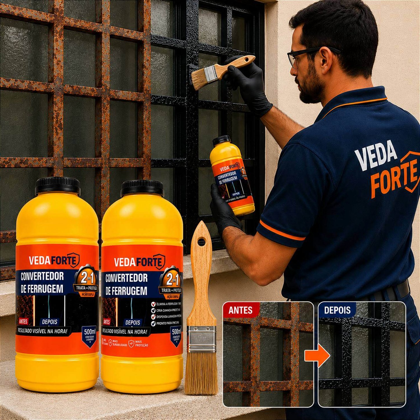 Kit Convertedor de Ferrugem 2 Unidades com Pincel Trata e Protege [500ml]
