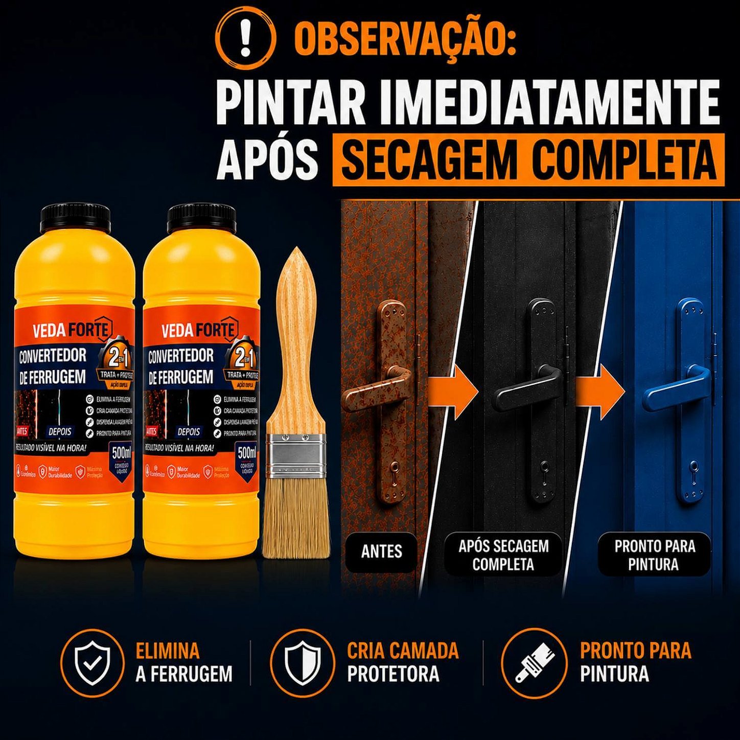 Kit Convertedor de Ferrugem 2 Unidades com Pincel Trata e Protege [500ml]