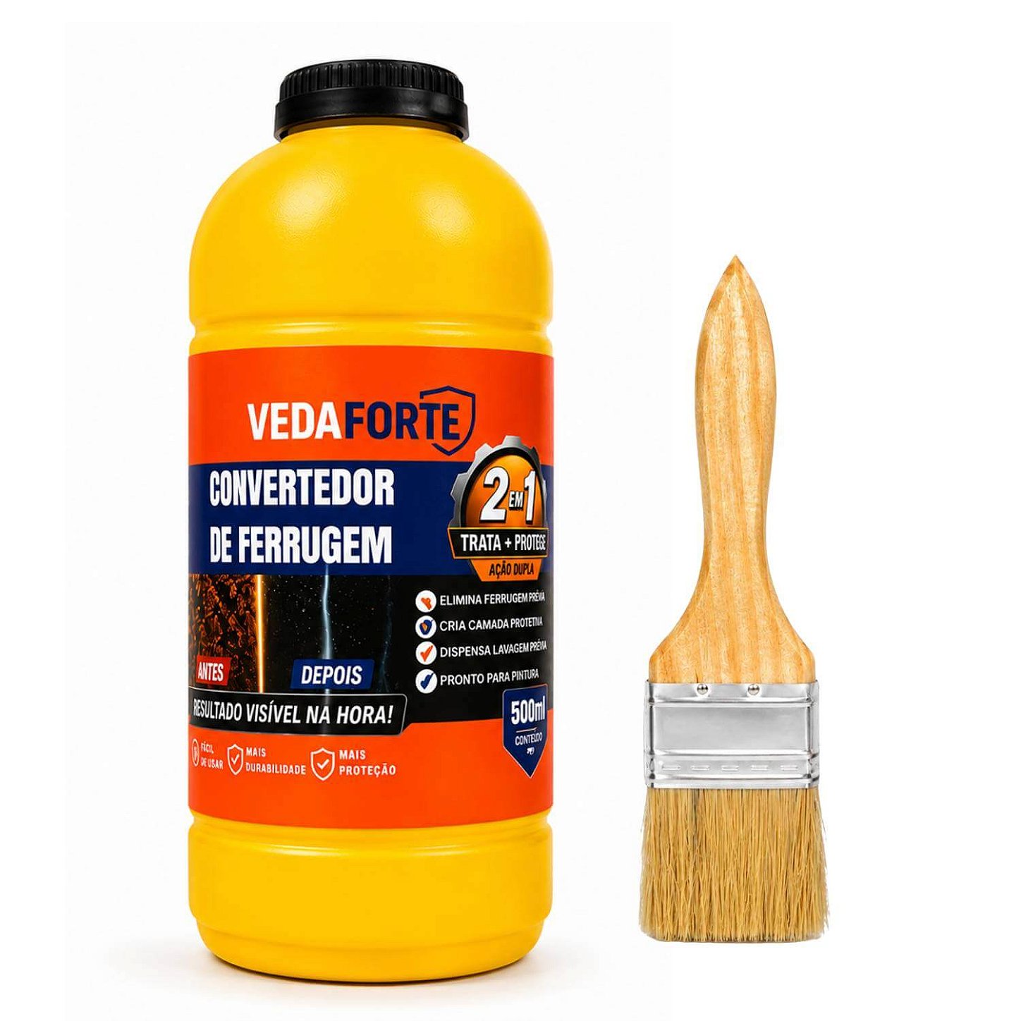 Kit Convertedor de Ferrugem 500ml + Pincel 2 Polegadas Profissional