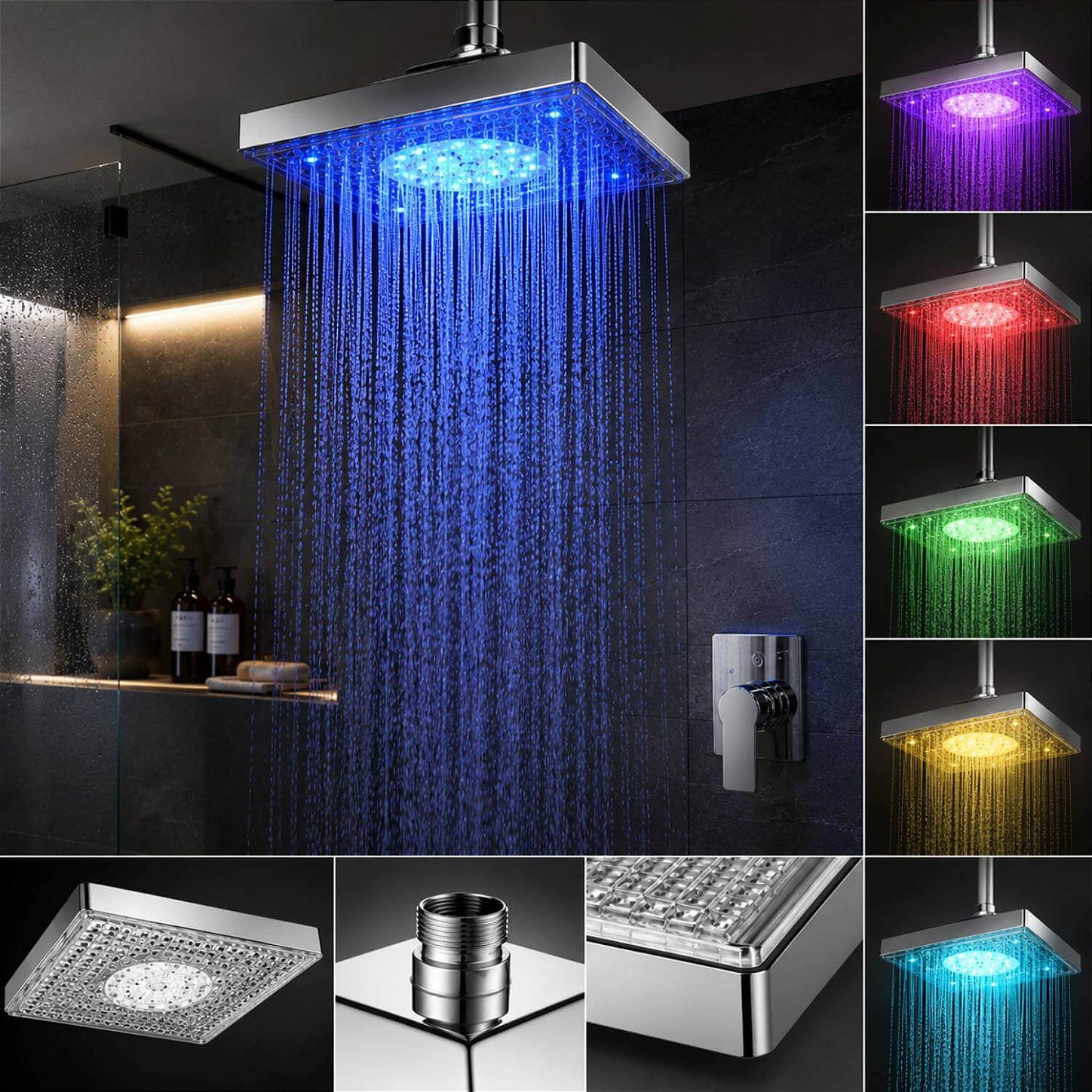 Chuveiro Ducha Quadrada com Led Colorido
