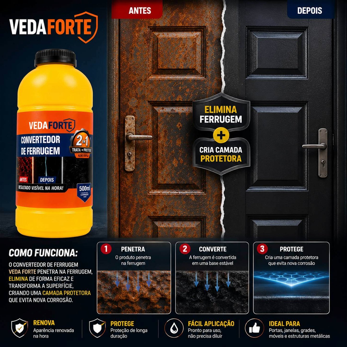 Convertedor de Ferrugem 2 em 1 Ação Dupla Trata e Protege [500ml]