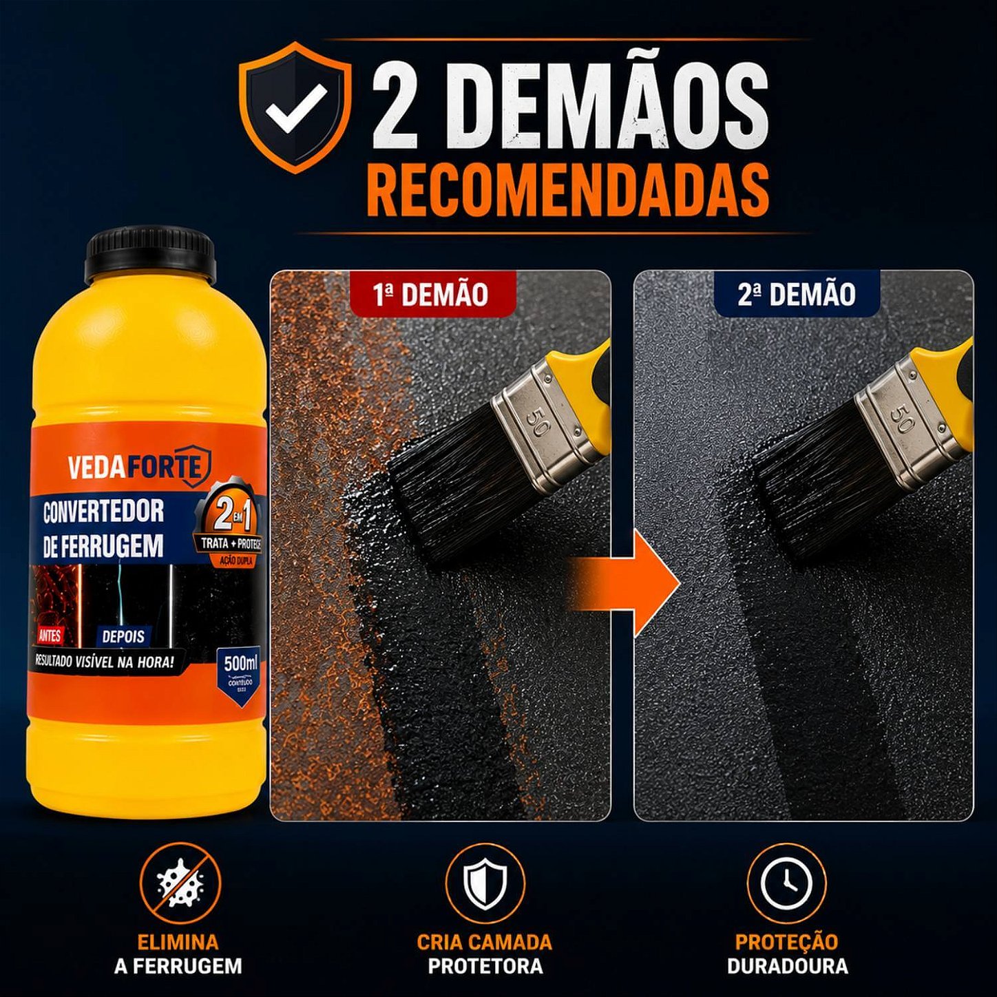 Convertedor de Ferrugem 2 em 1 Ação Dupla Trata e Protege [500ml]