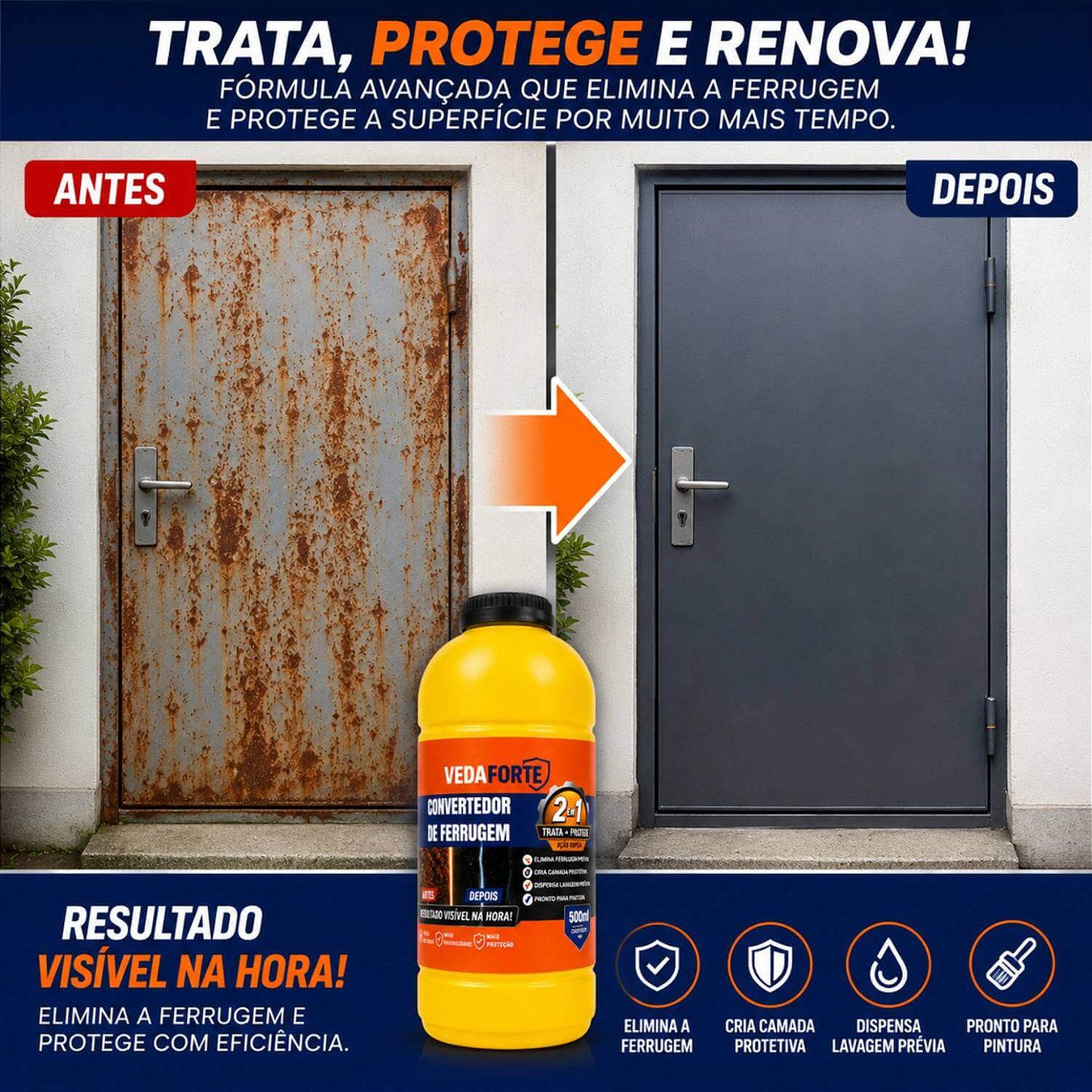 Convertedor de Ferrugem 2 em 1 Ação Dupla Trata e Protege [500ml]