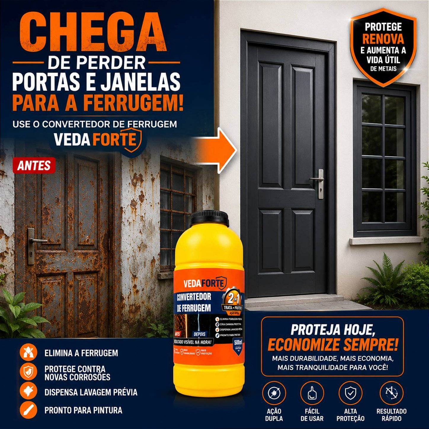 Convertedor de Ferrugem 2 em 1 Ação Dupla Trata e Protege [500ml]