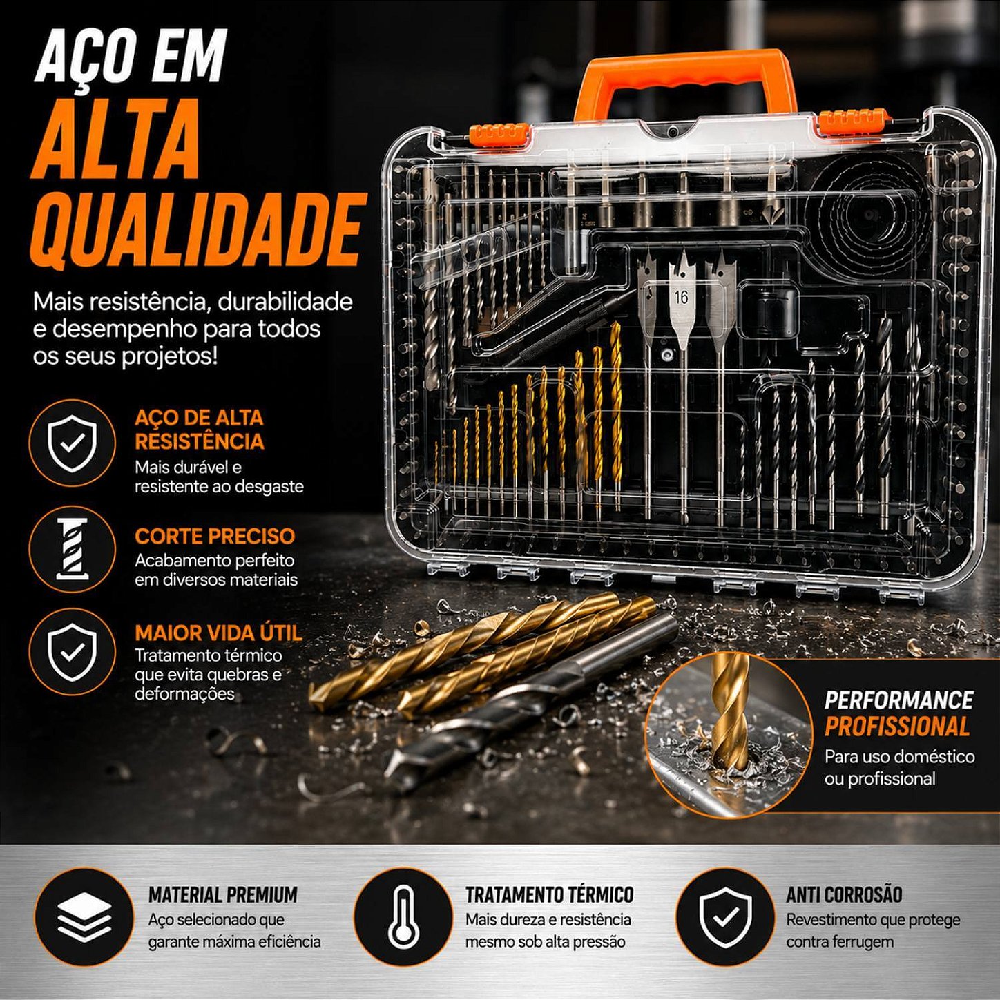 Jogo de Brocas e Bits Completo para Metal Madeira e Alvenaria