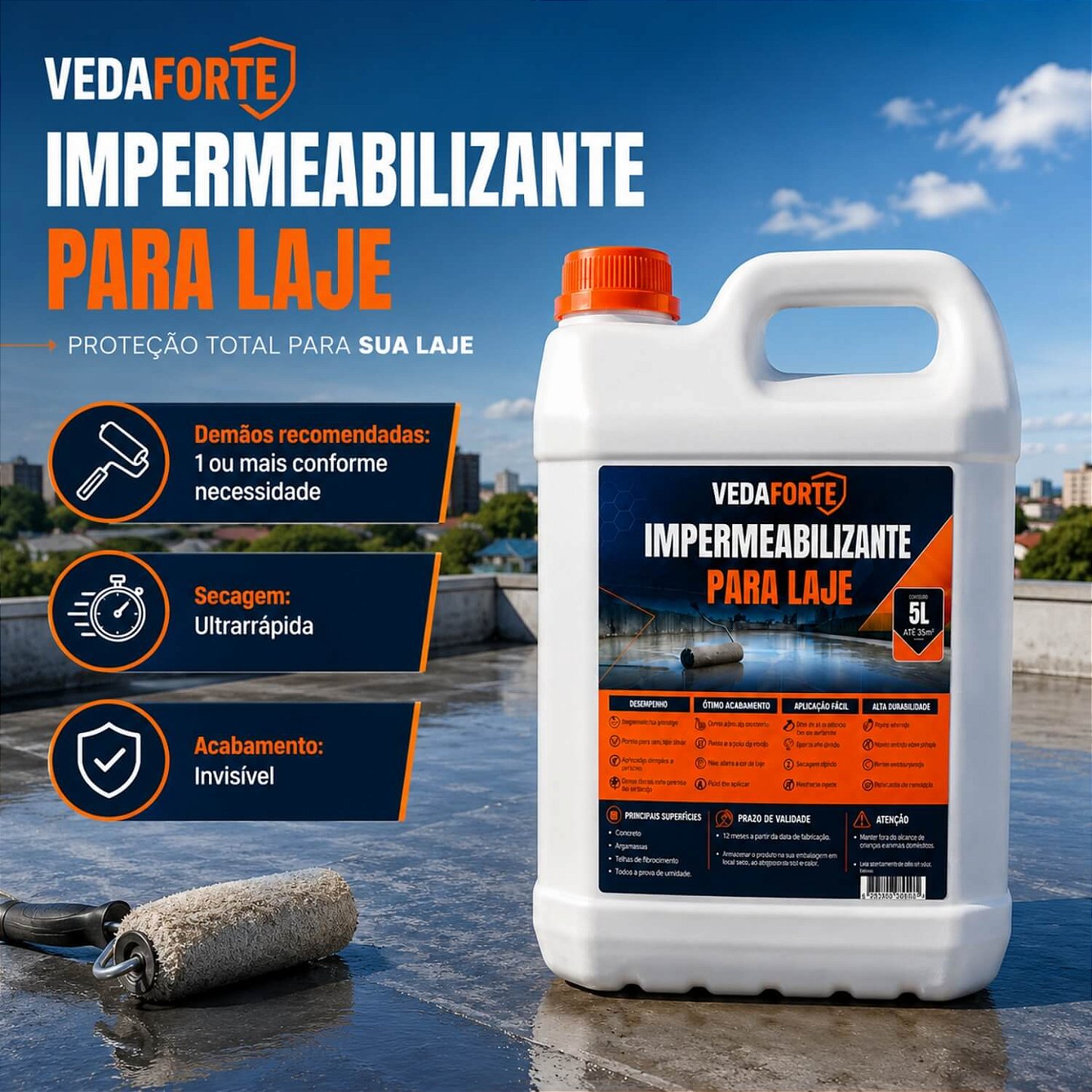 Impermeabilizante para Laje Contra Infiltração Veda Forte Rende [5 Litros]