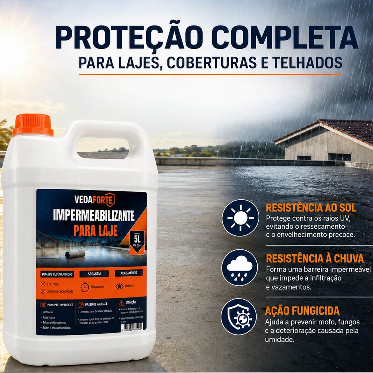 Impermeabilizante para Laje Contra Infiltração Veda Forte Rende [5 Litros]