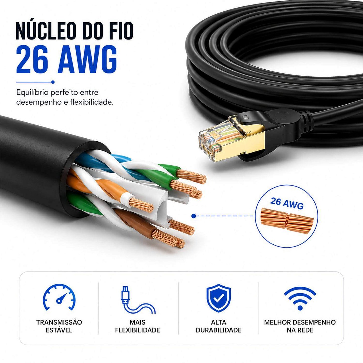 Cabo de Rede Cat8 Blindado Lan Gigabit Ethernet [3 Metros]