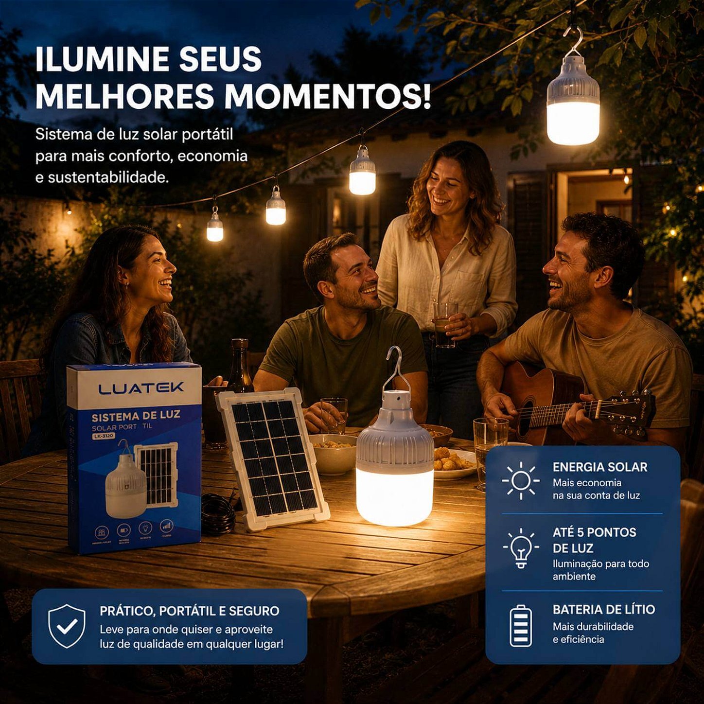 Sistema de Luz Solar Portátil com Painel Solar