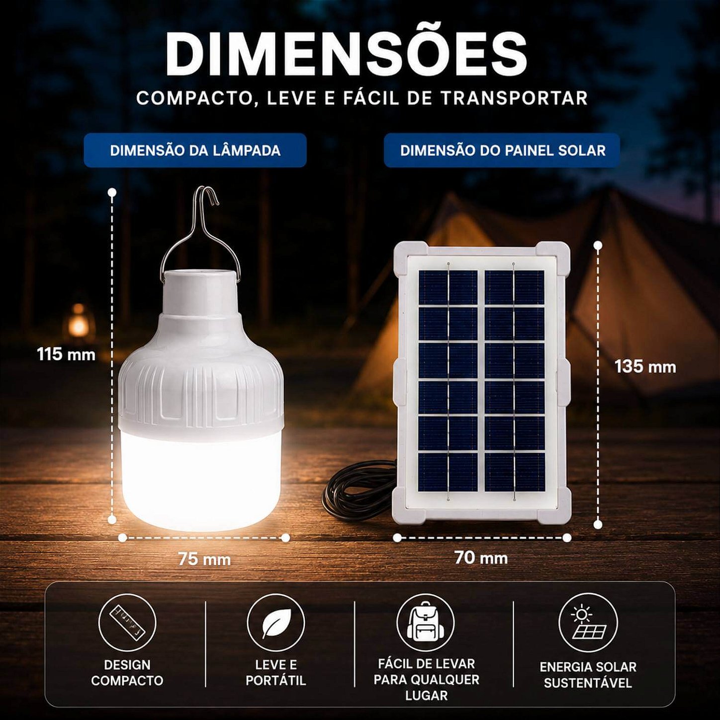 Sistema de Luz Solar Portátil com Painel Solar