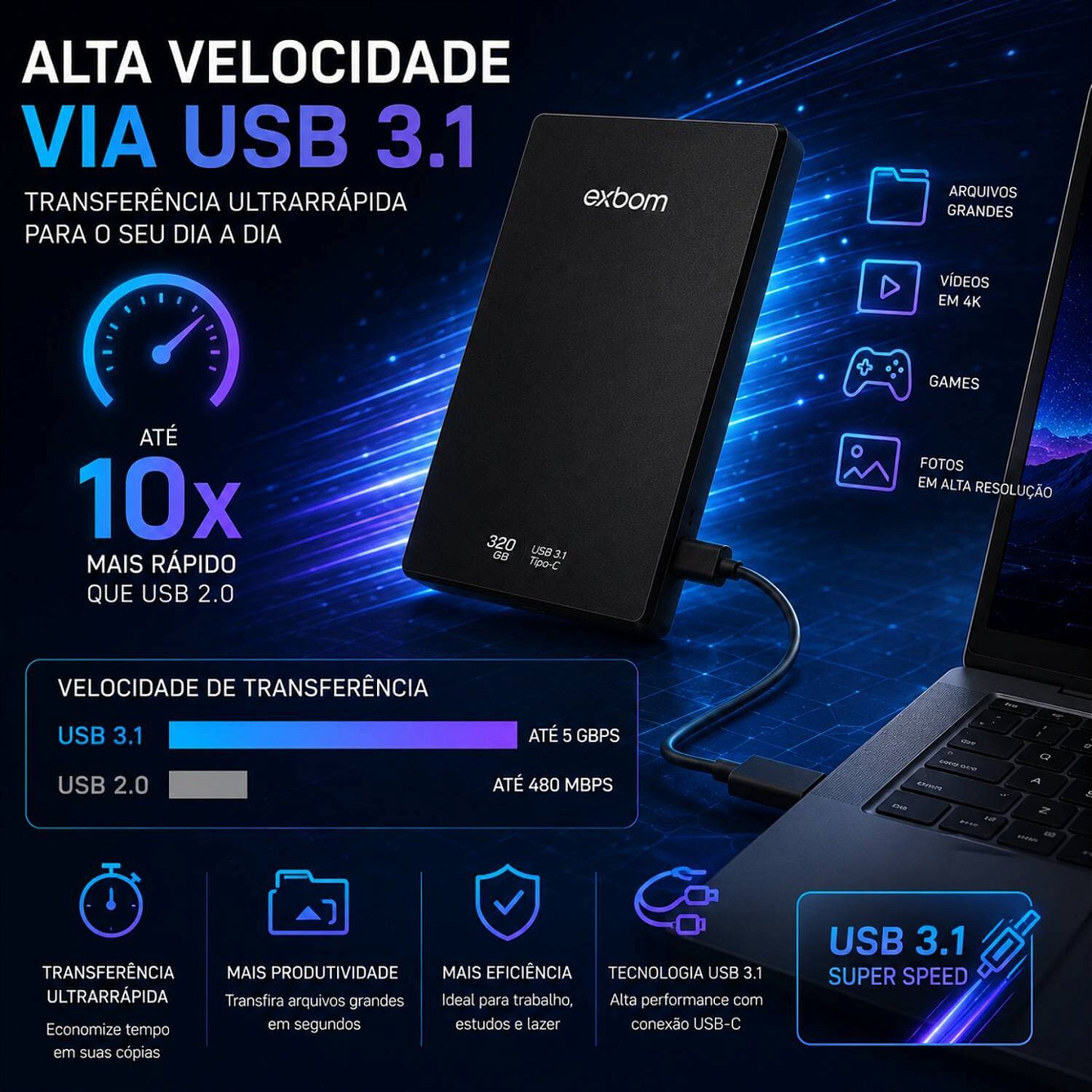 HD Externo Slimvault 320GB USB 3.1