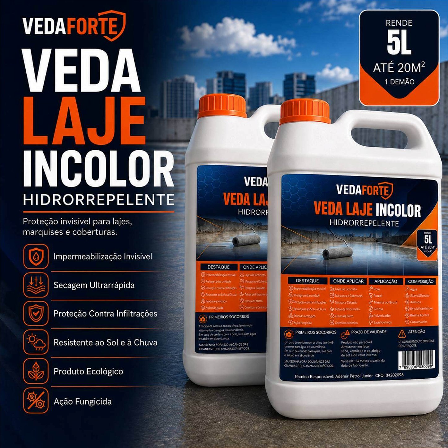 Kit 2 Veda Laje Líquido Incolor Veda Forte [5 Litros]
