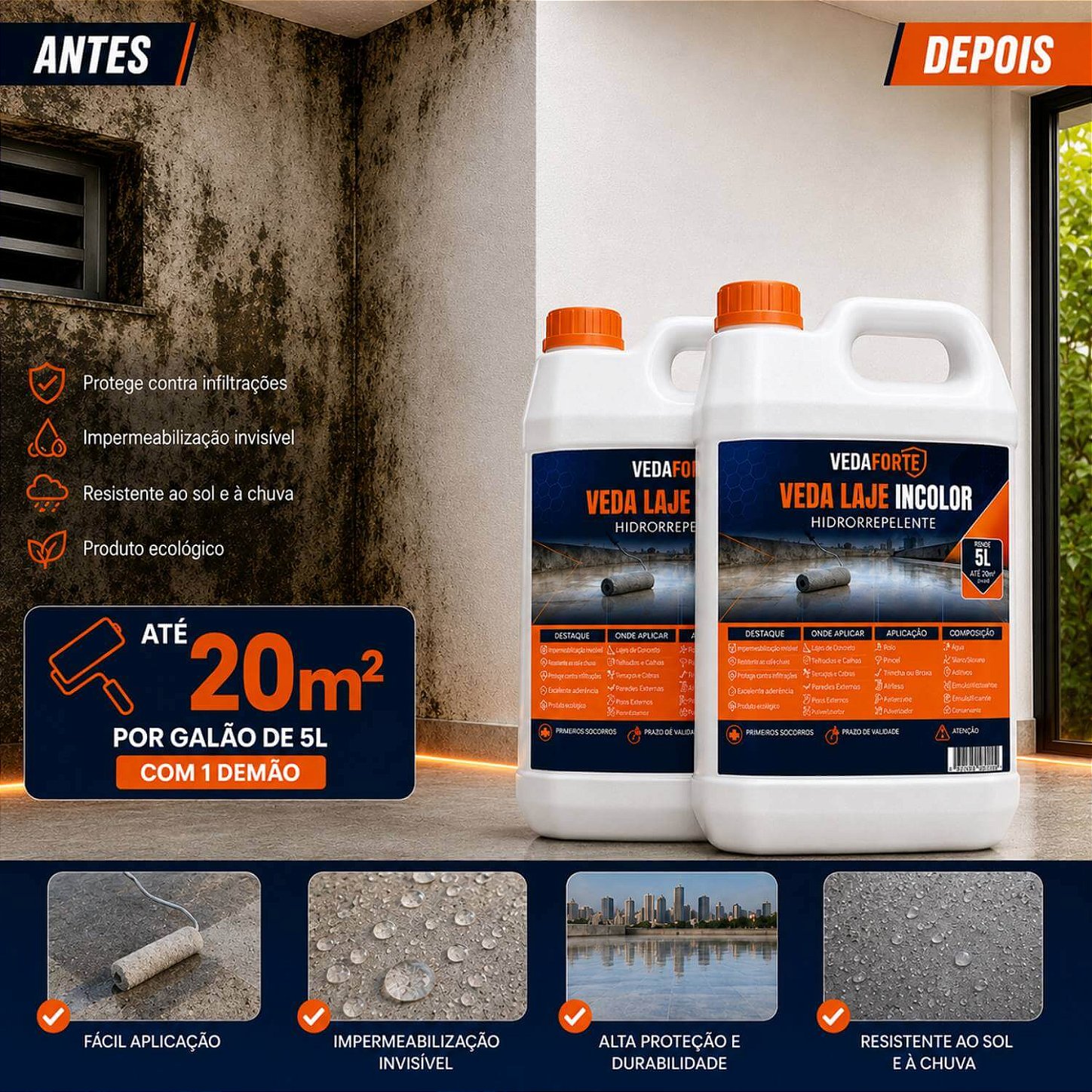 Kit 2 Veda Laje Líquido Incolor Veda Forte [5 Litros]
