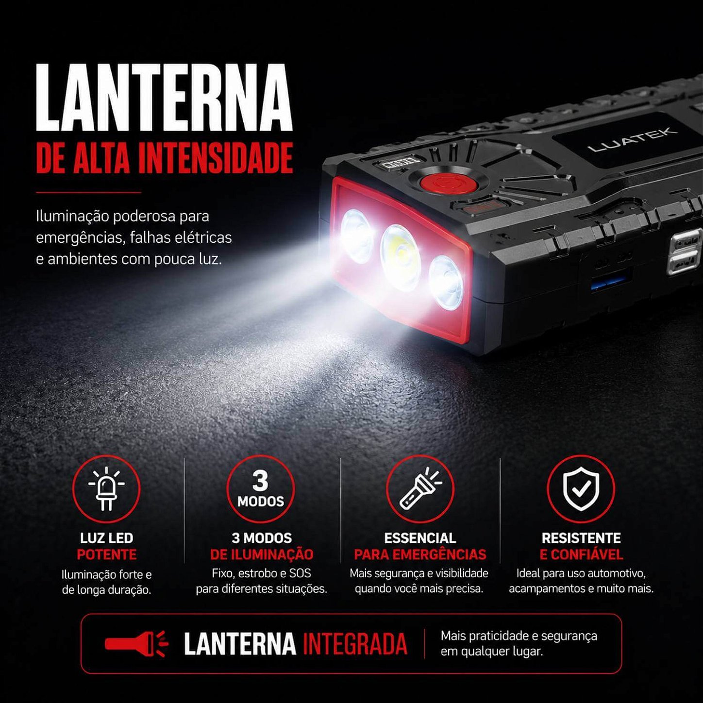 Auxiliar de Partida Veicular com Lanterna 12000mAh 12V