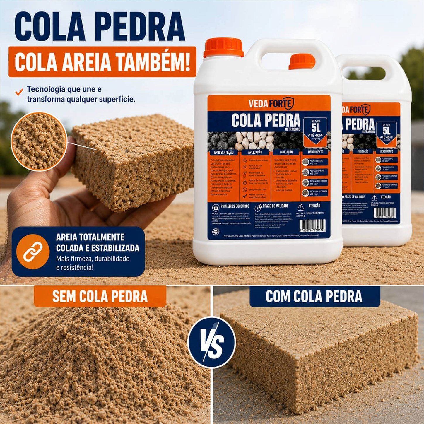 Kit 2 Cola Pedra Fixador de Pedras para Jardim Veda Forte [5 Litros]