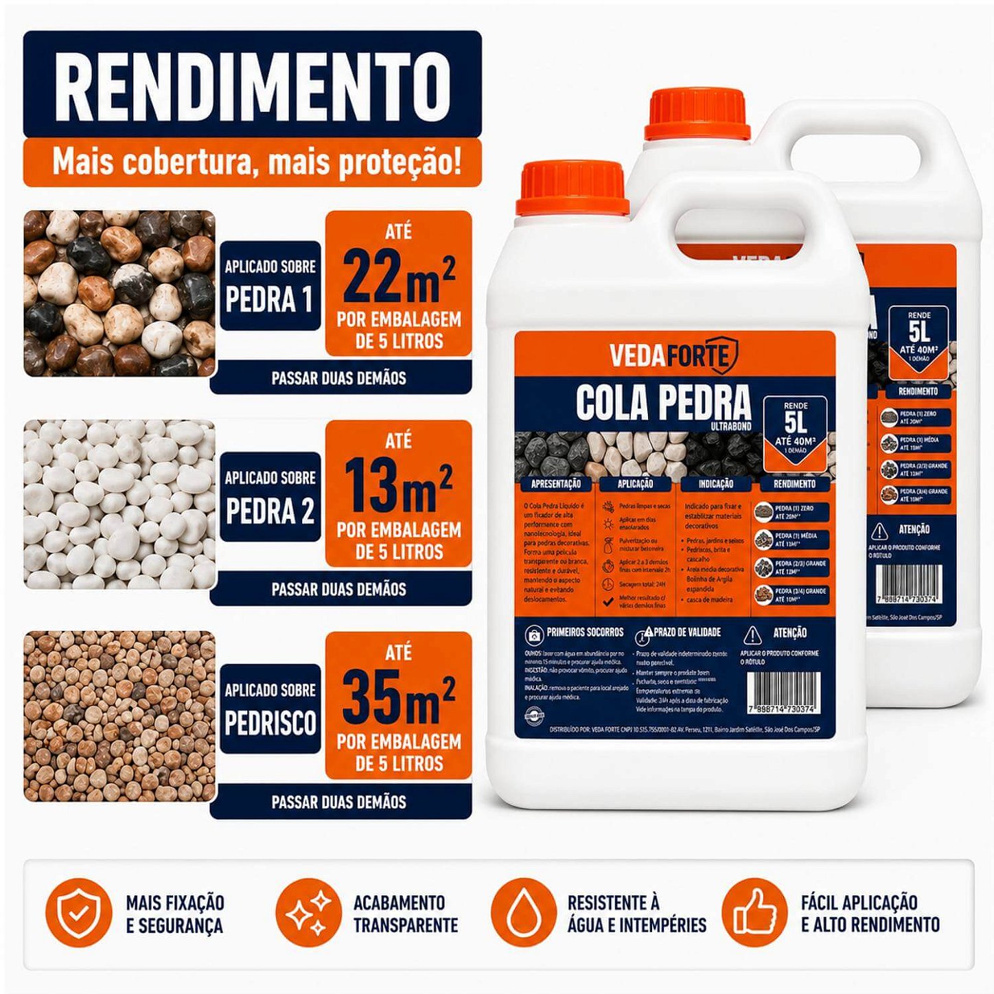 Kit 2 Cola Pedra Fixador de Pedras para Jardim Veda Forte [5 Litros]
