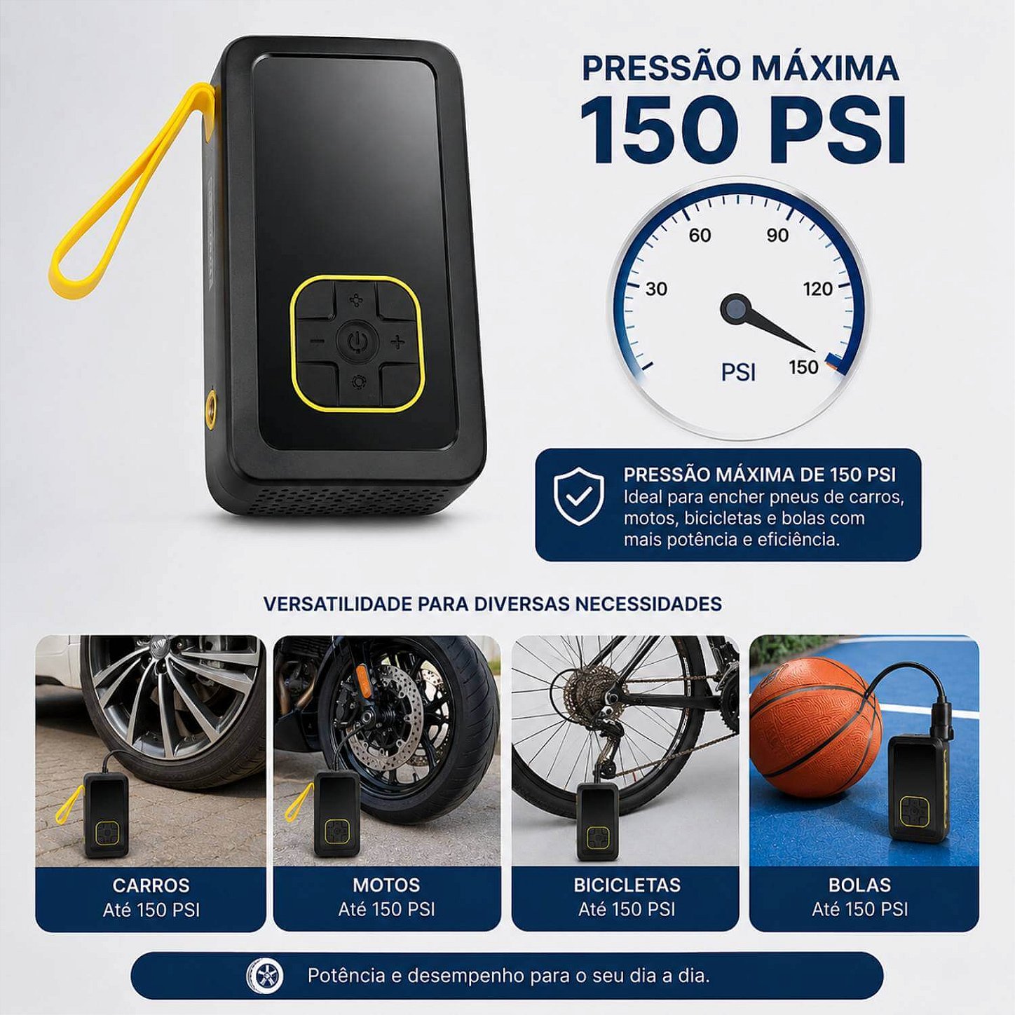 Bomba Compressor de Ar Portátil com Lanterna LED