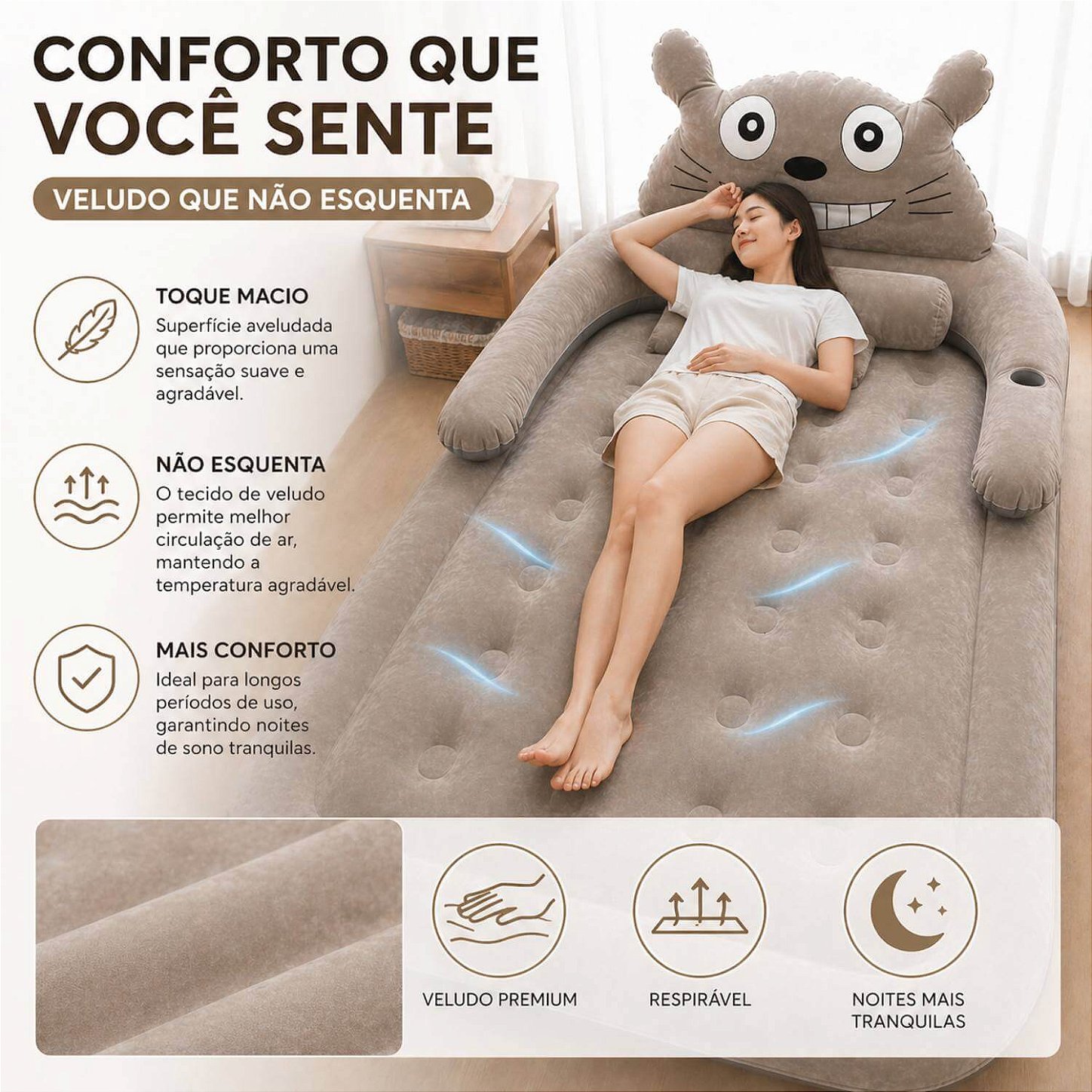 Colchão Inflável Luxo Casal com Bomba Elétrica Cinza