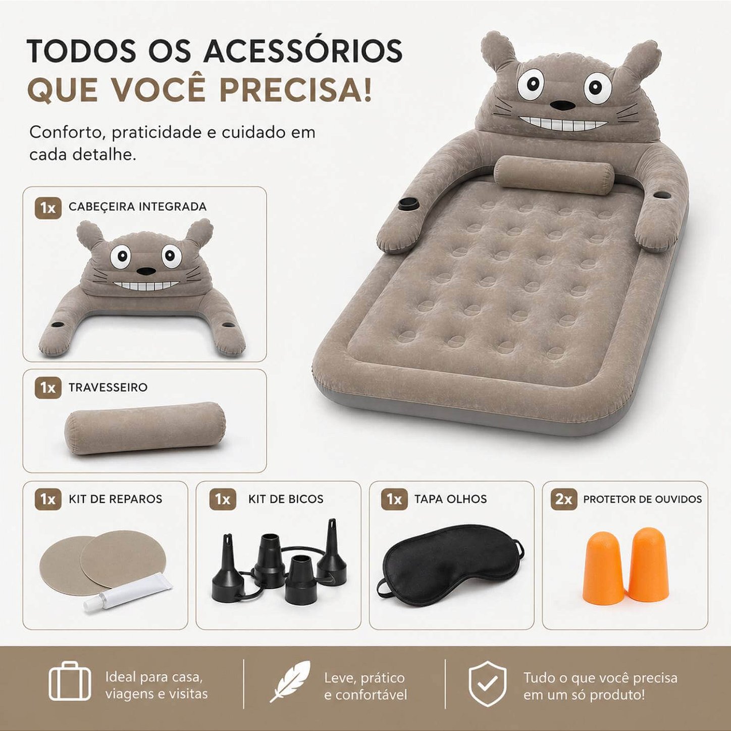 Colchão Inflável Luxo Casal com Bomba Elétrica Cinza