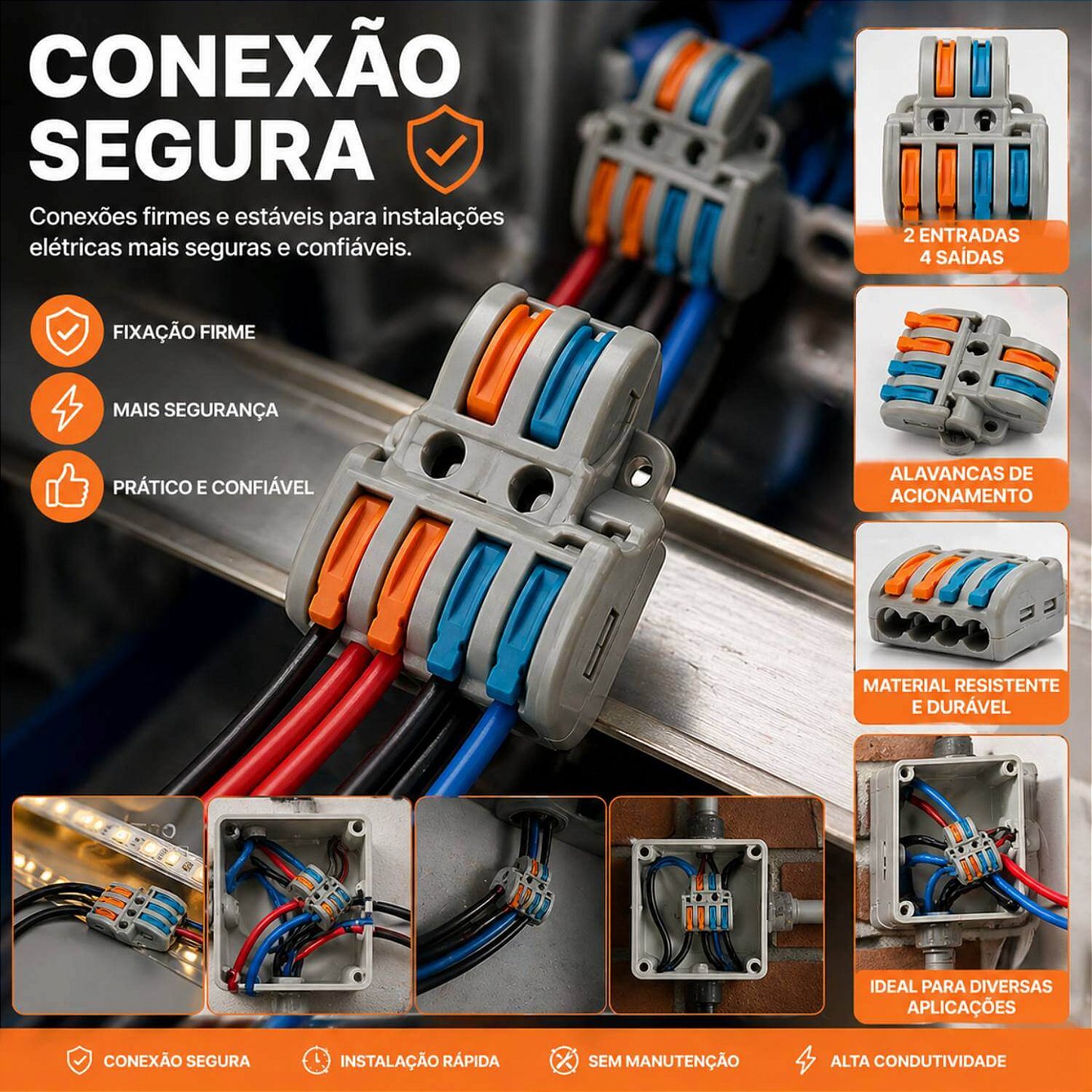 Conector Emenda Derivação de Fios 2x4 Vias [25 Unidades]