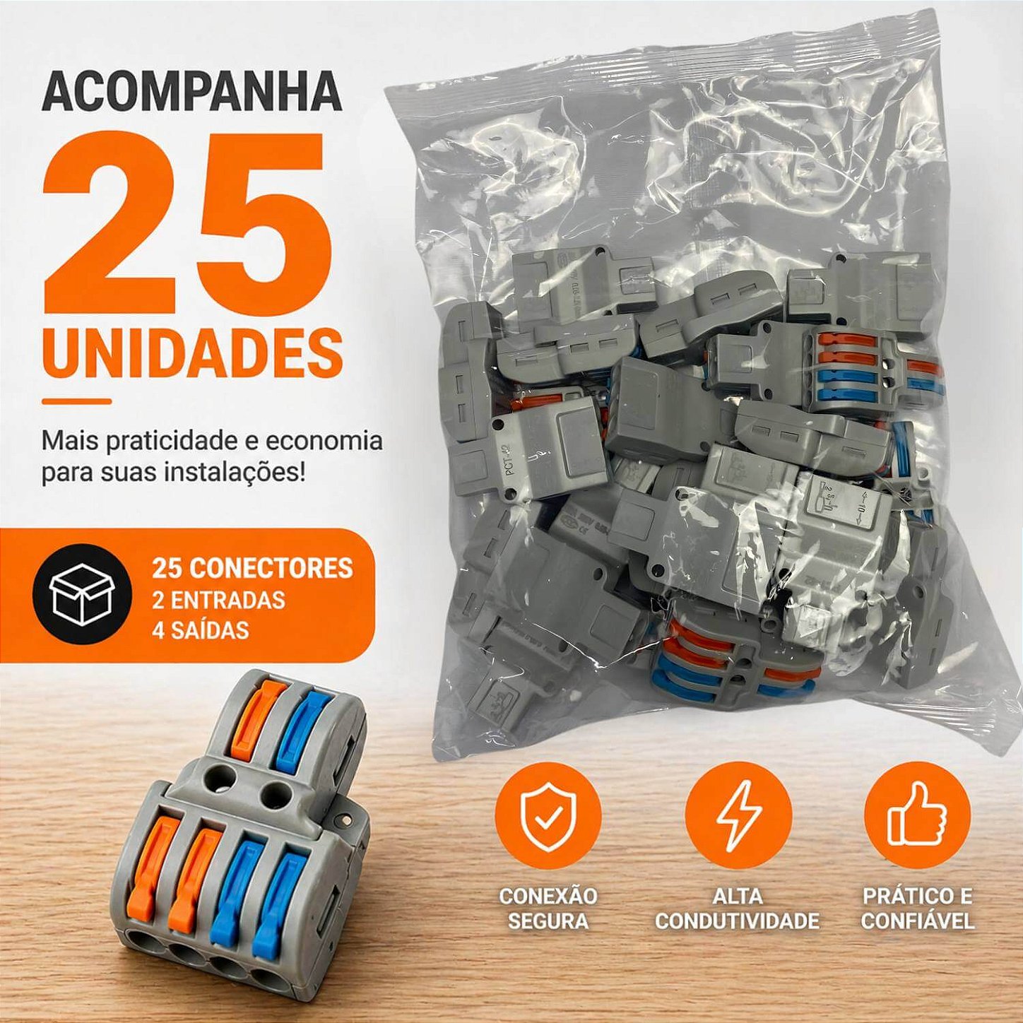 Conector Emenda Derivação de Fios 2x4 Vias [25 Unidades]