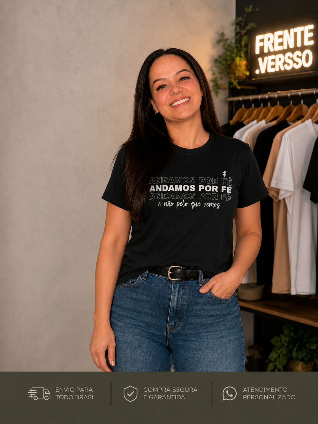 Camiseta Feminina Preta FrenteVersso Estampada