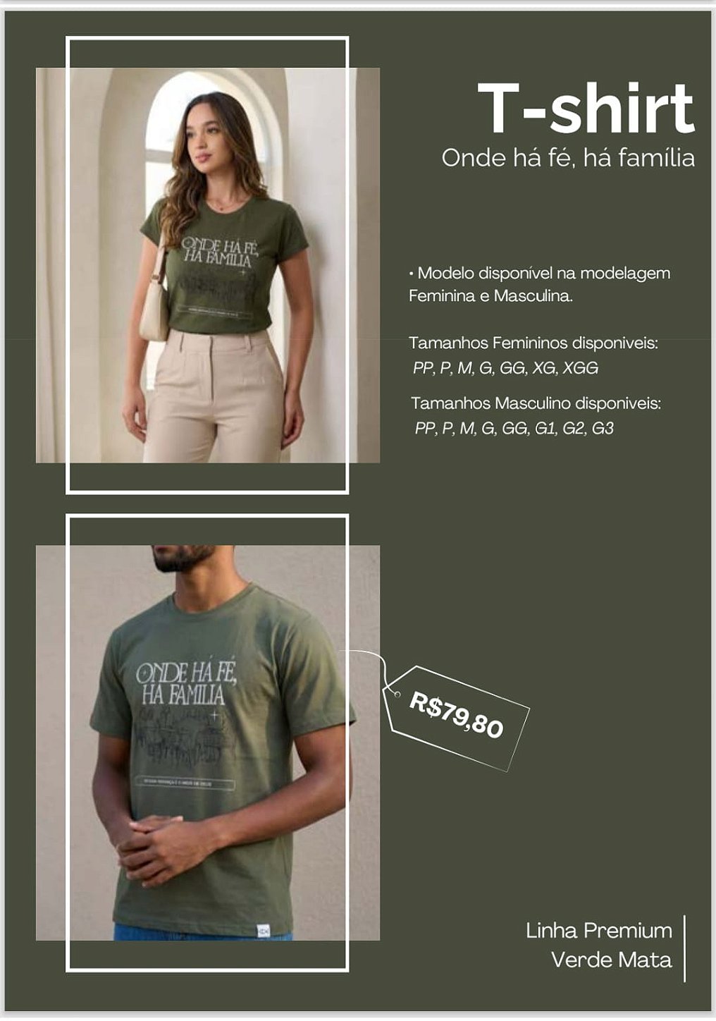Camiseta Tshirt Feminina e Masculina "Onde há fé, há família"