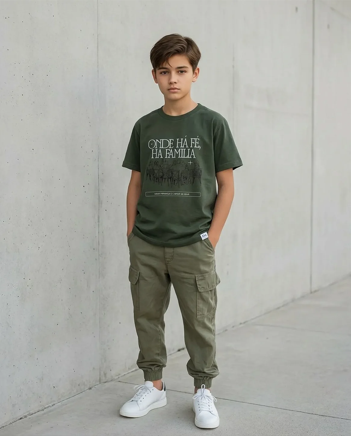 Camiseta Tshirt Infantil Unissex "Onde há fé, há família"