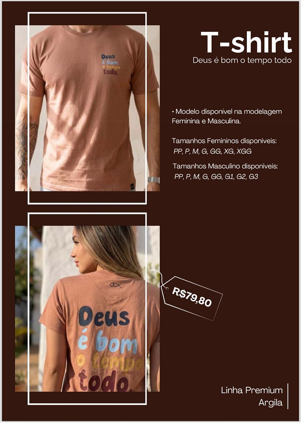 Camiseta Tshirt Feminino e Masculino "Deus é bom o tempo todo"