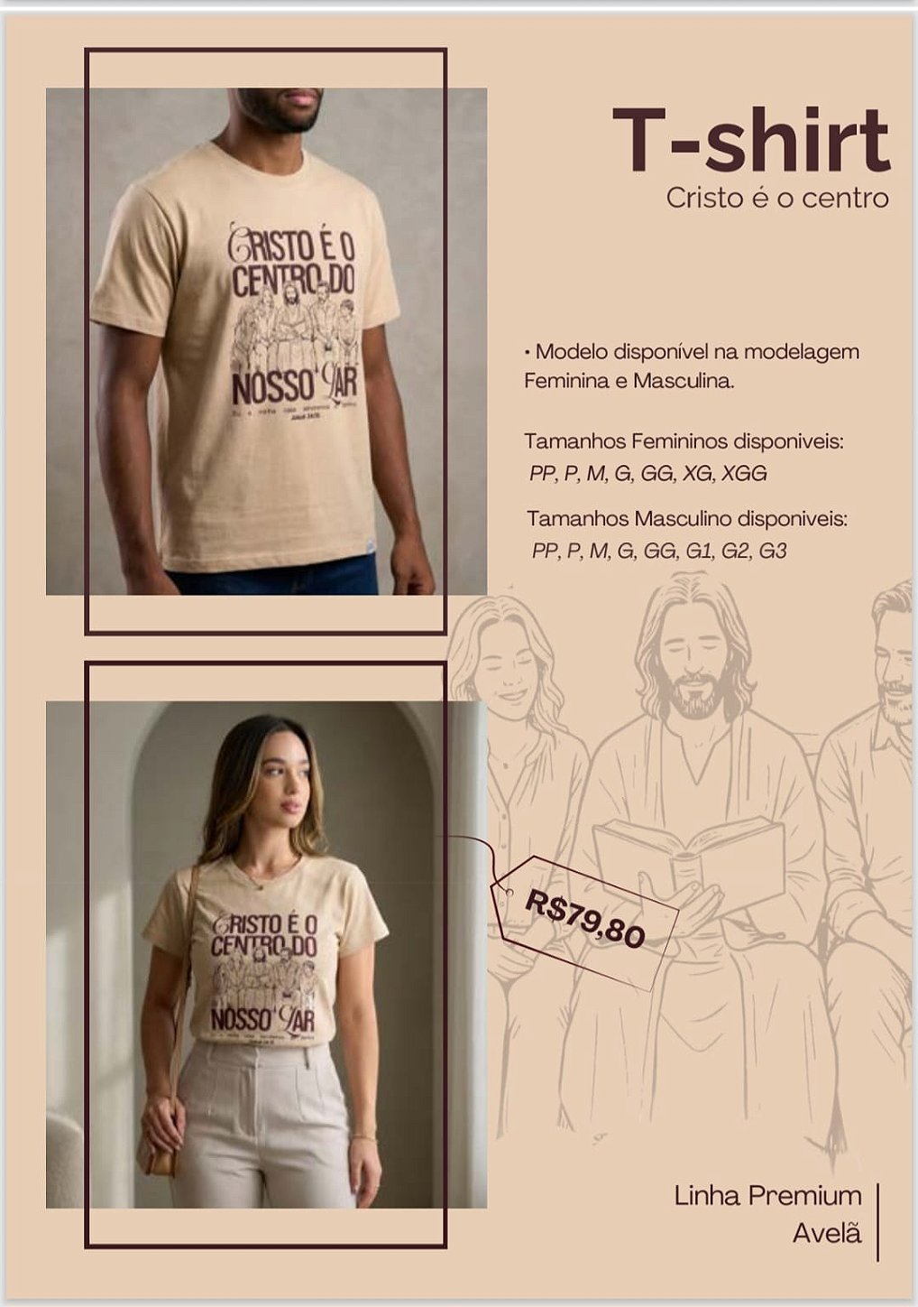 Camiseta Tshirt Feminino e Masculino "Deus é o centro"
