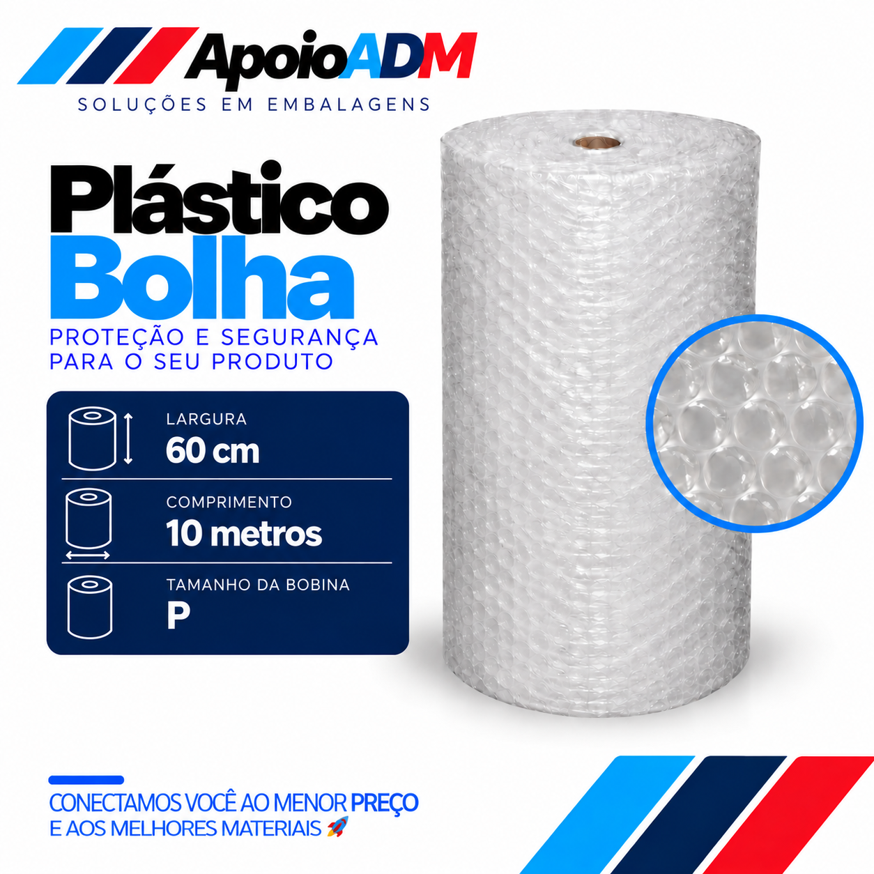 Bobina de Plástico Bolha P – 60 cm × 10 m