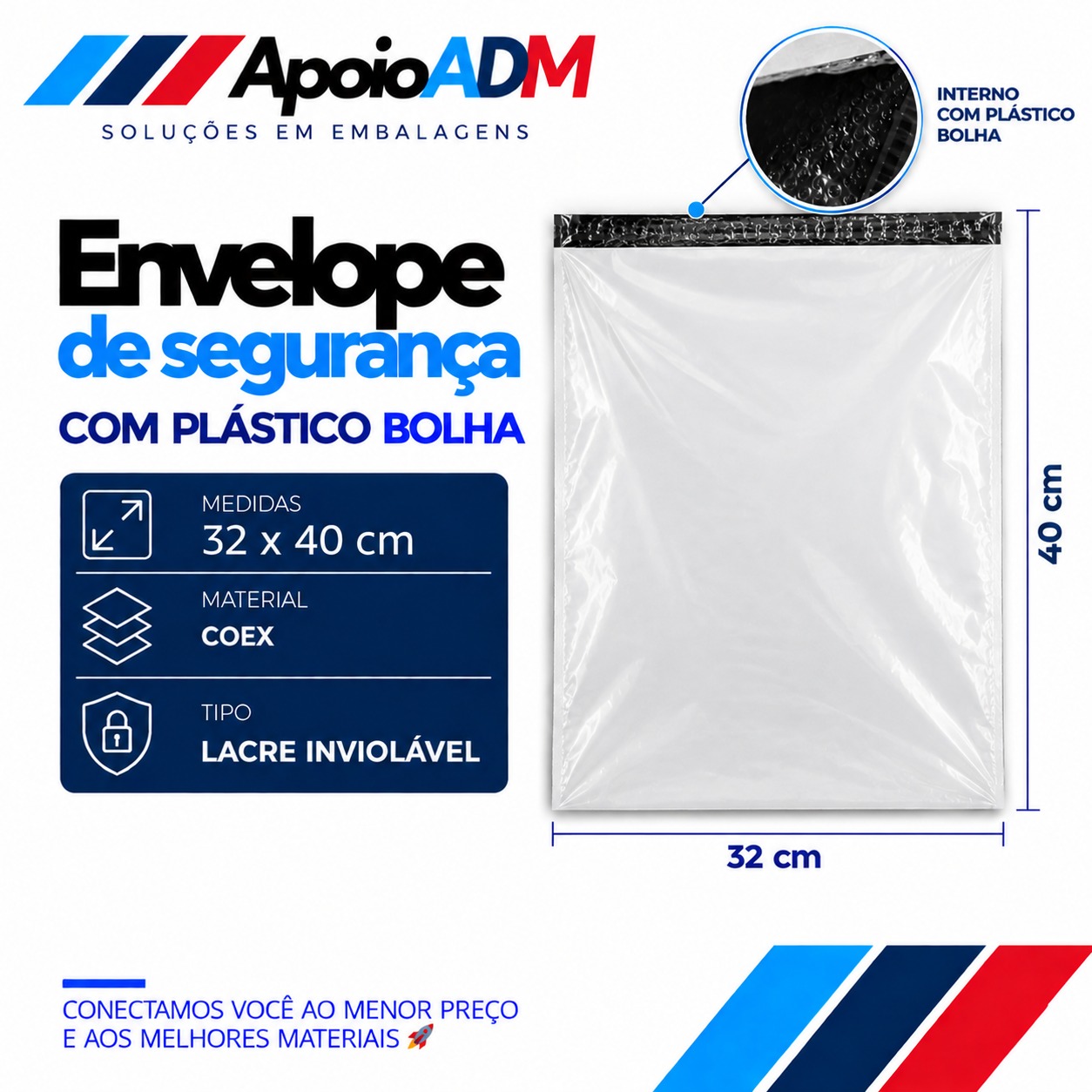 Envelope de Segurança com Plástico Bolha para Correios – 32 × 40 cm