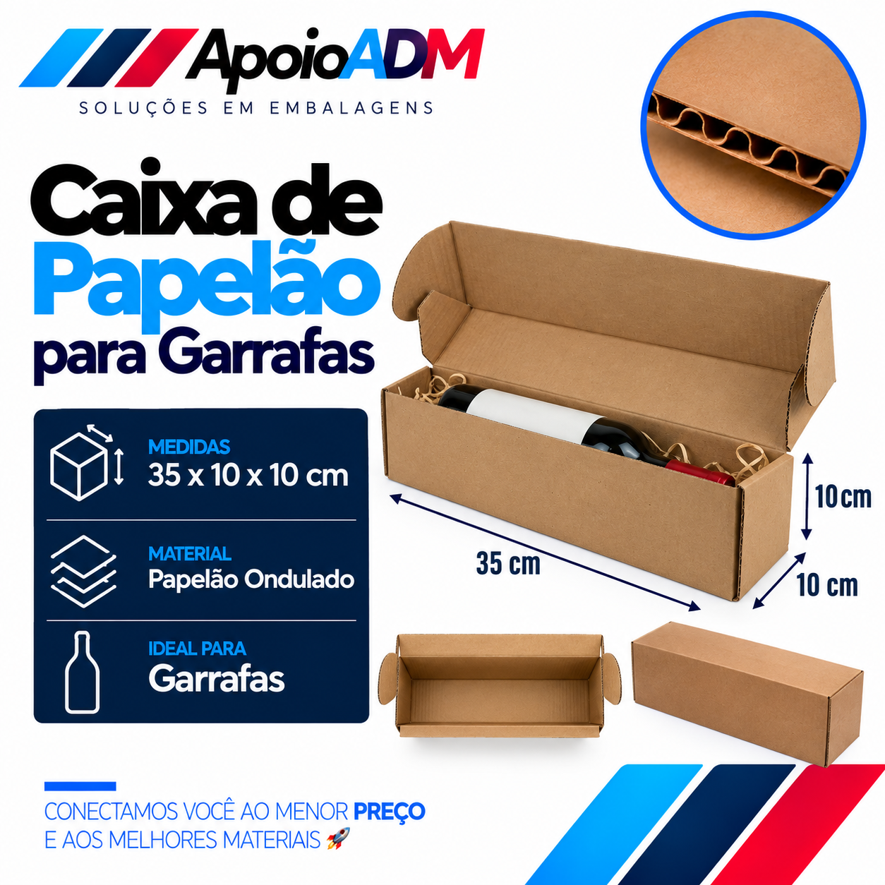 Caixa de Papelão Especial para Garrafas – 35×10×10 cm
