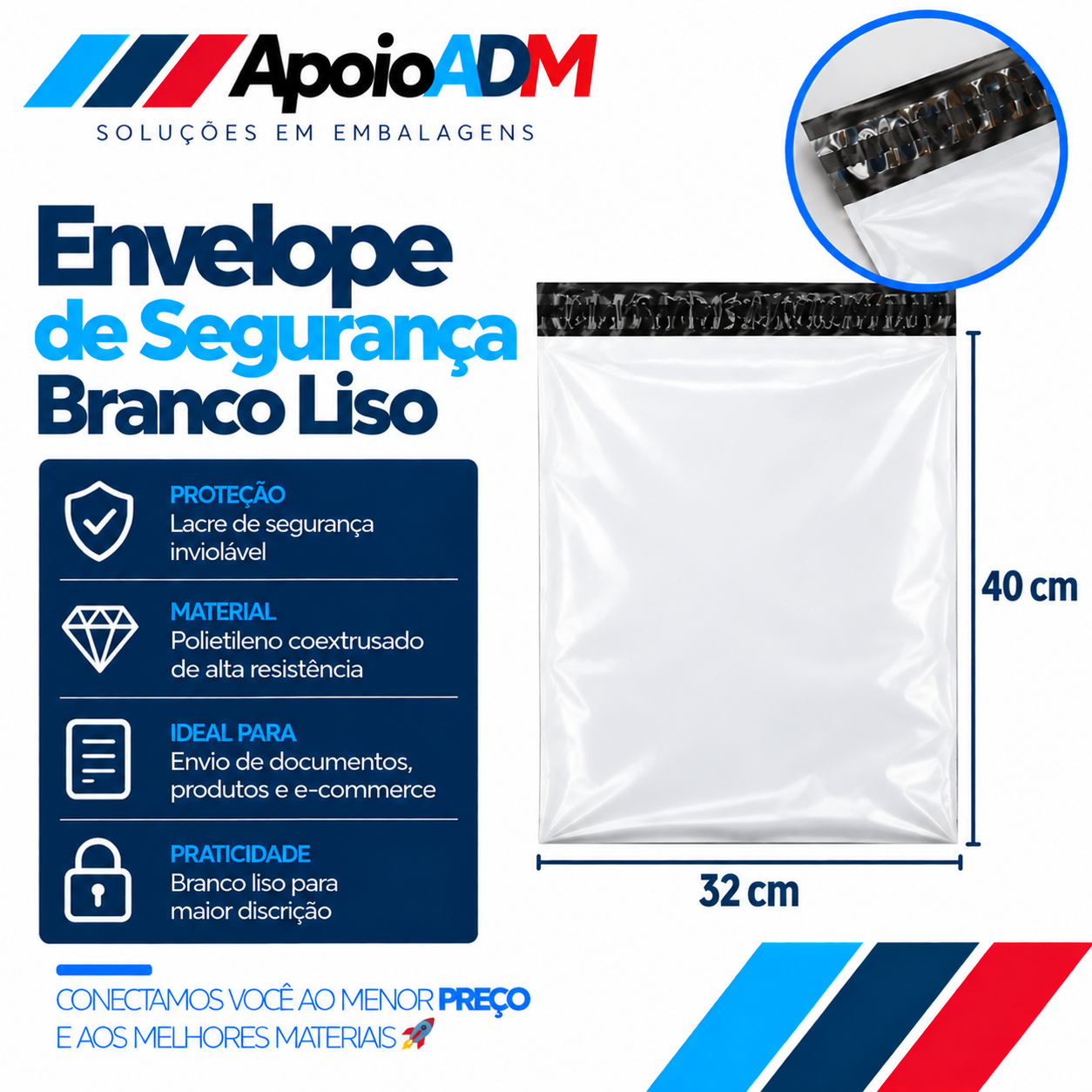 Envelope de Segurança Branco Liso 32×40 cm