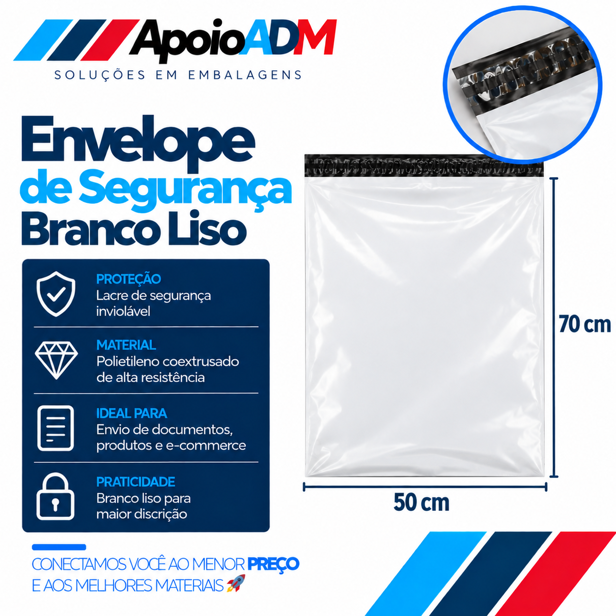 Envelope de Segurança Branco Liso 50×70 cm