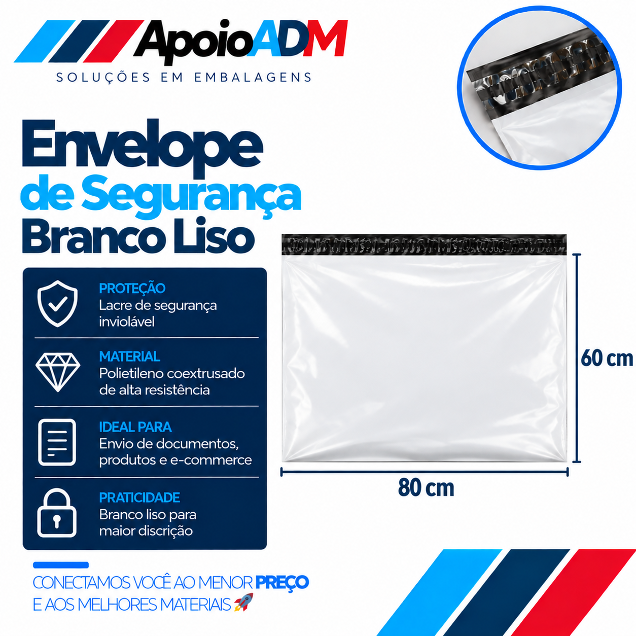 Envelope de Segurança Branco Liso – 80×60 cm
